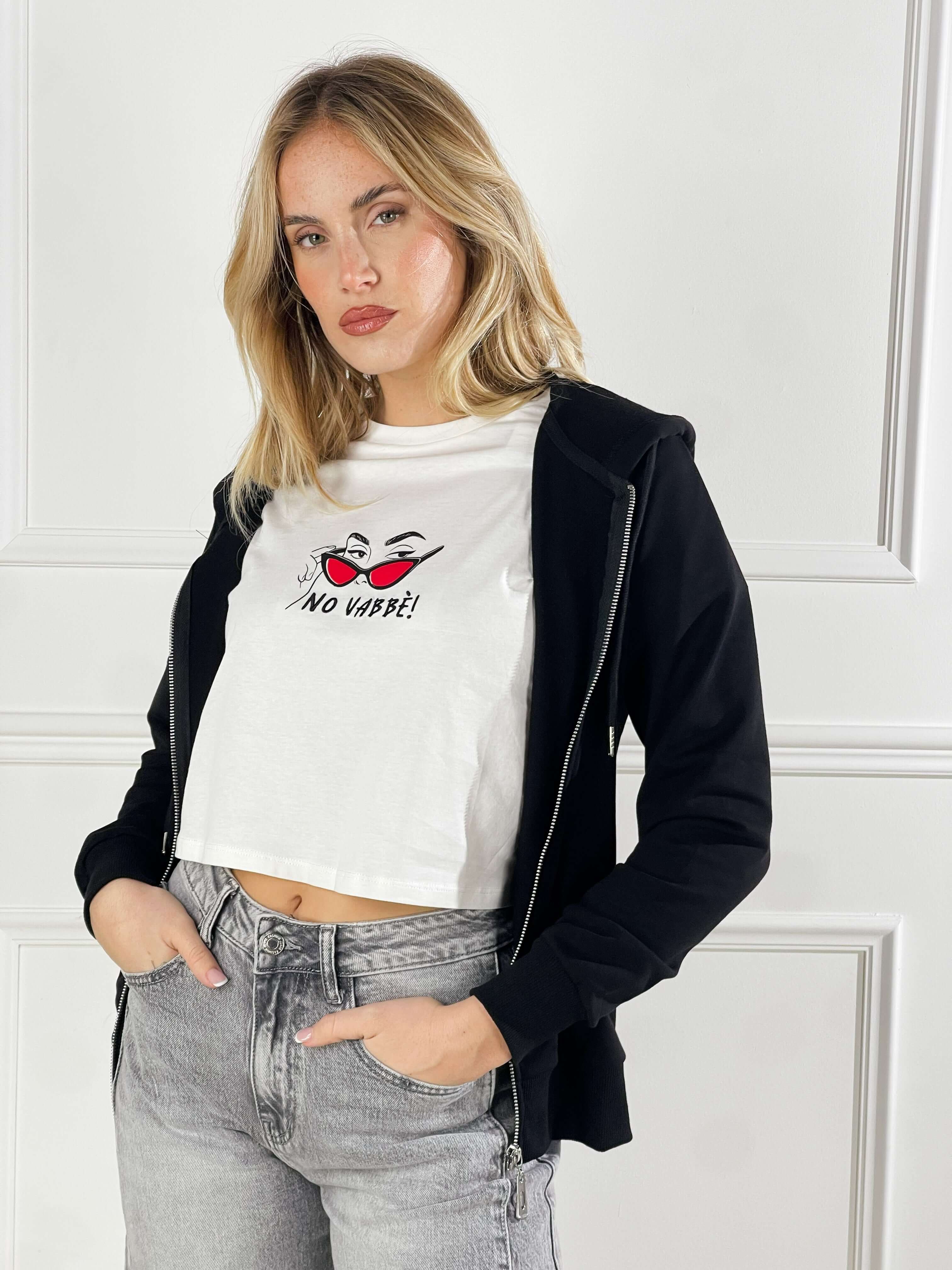 felpa Basic con cappuccio e zip|Colore:Nero