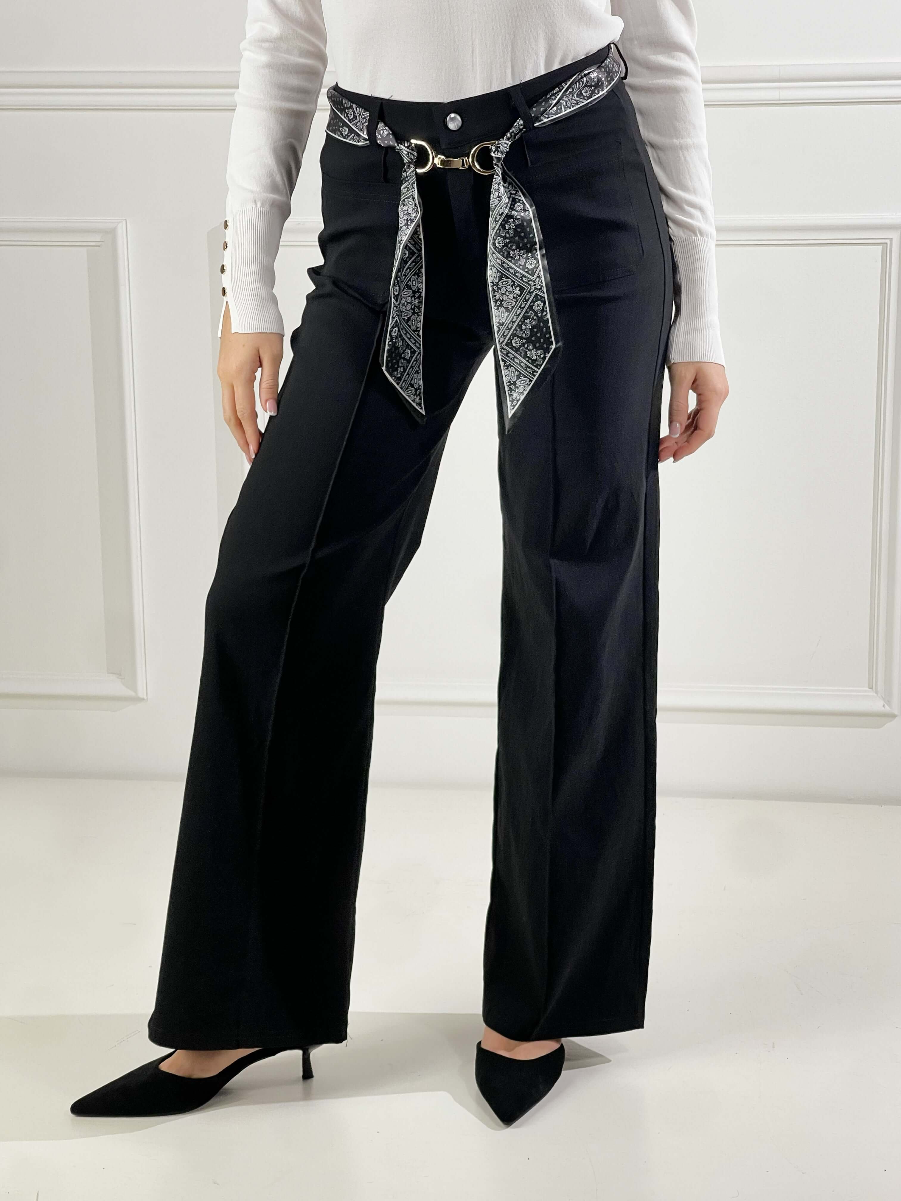 Pantaloni con foulard in vita|Colore:Nero