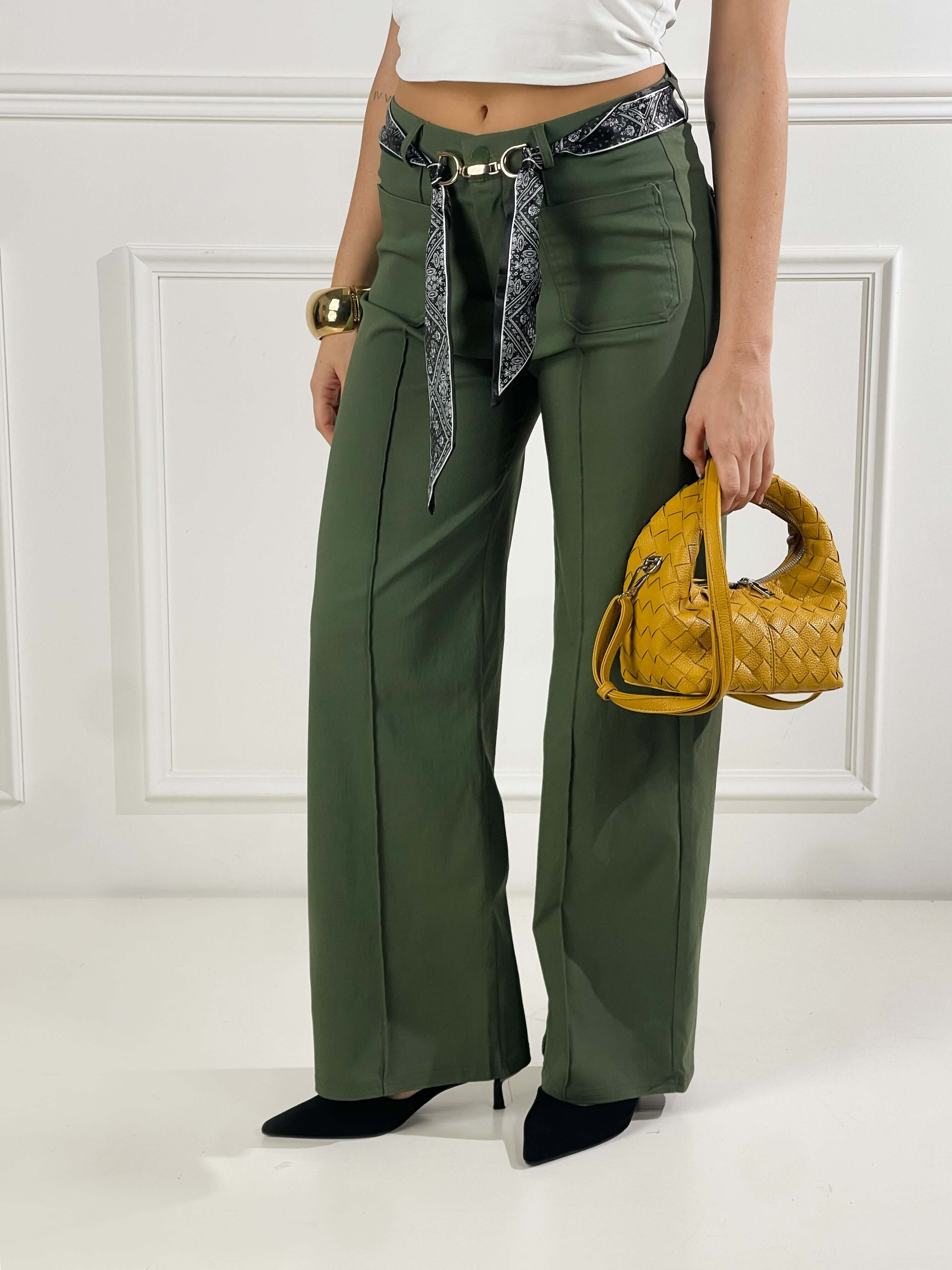 Pantaloni con foulard in vita|Colore:Verde militare