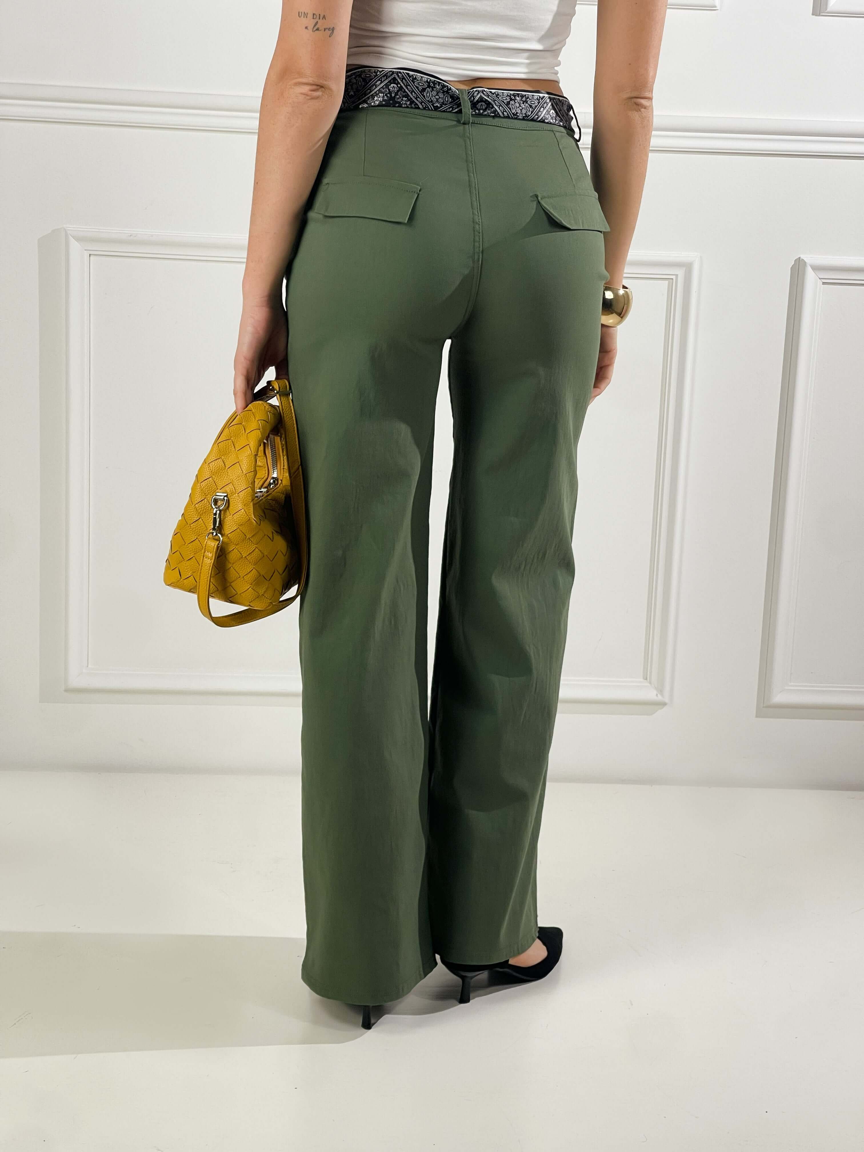 Pantaloni con foulard in vita|Colore:Verde militare
