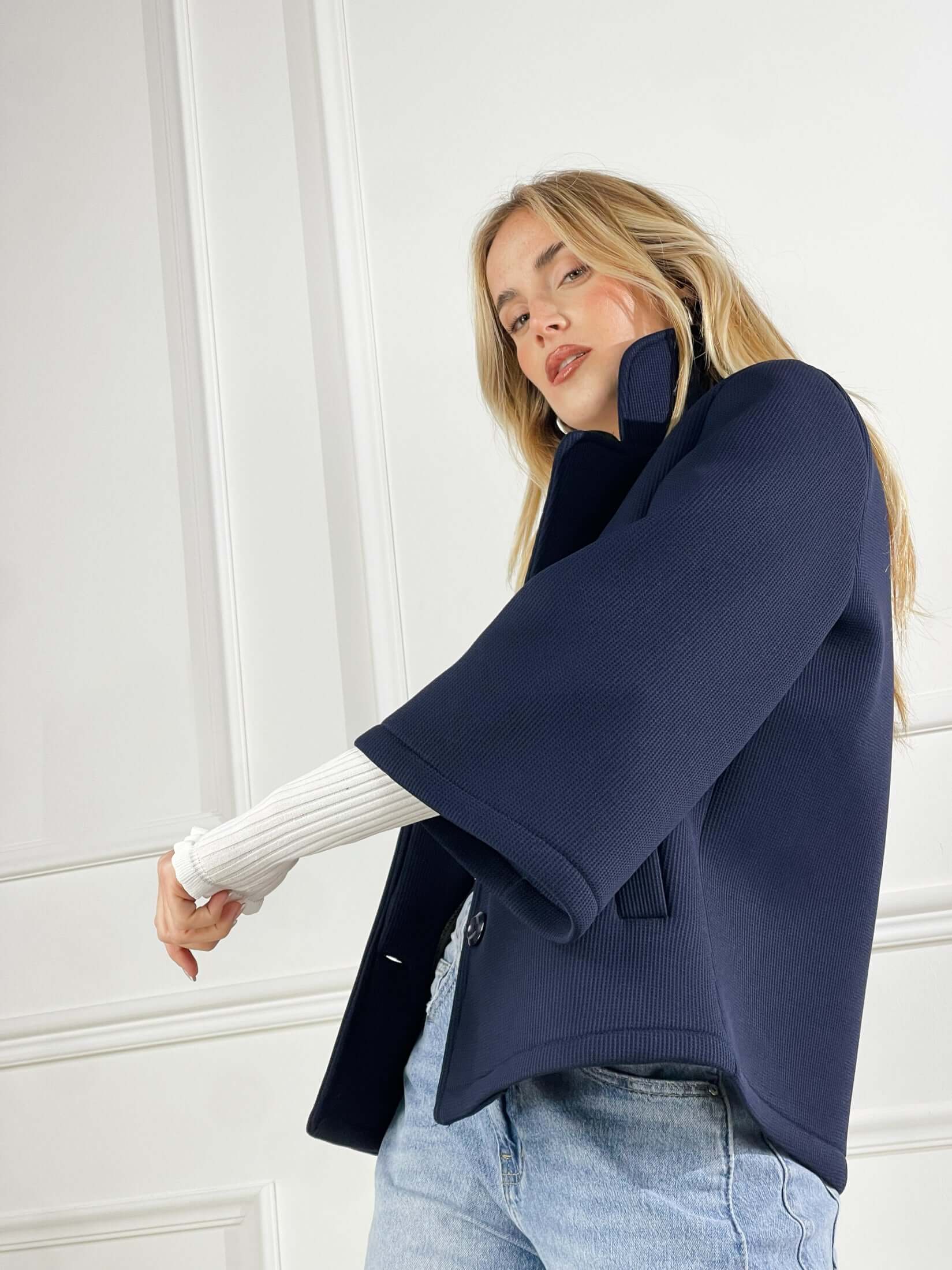 Cappotto con collo giacca|Colore:Blu
