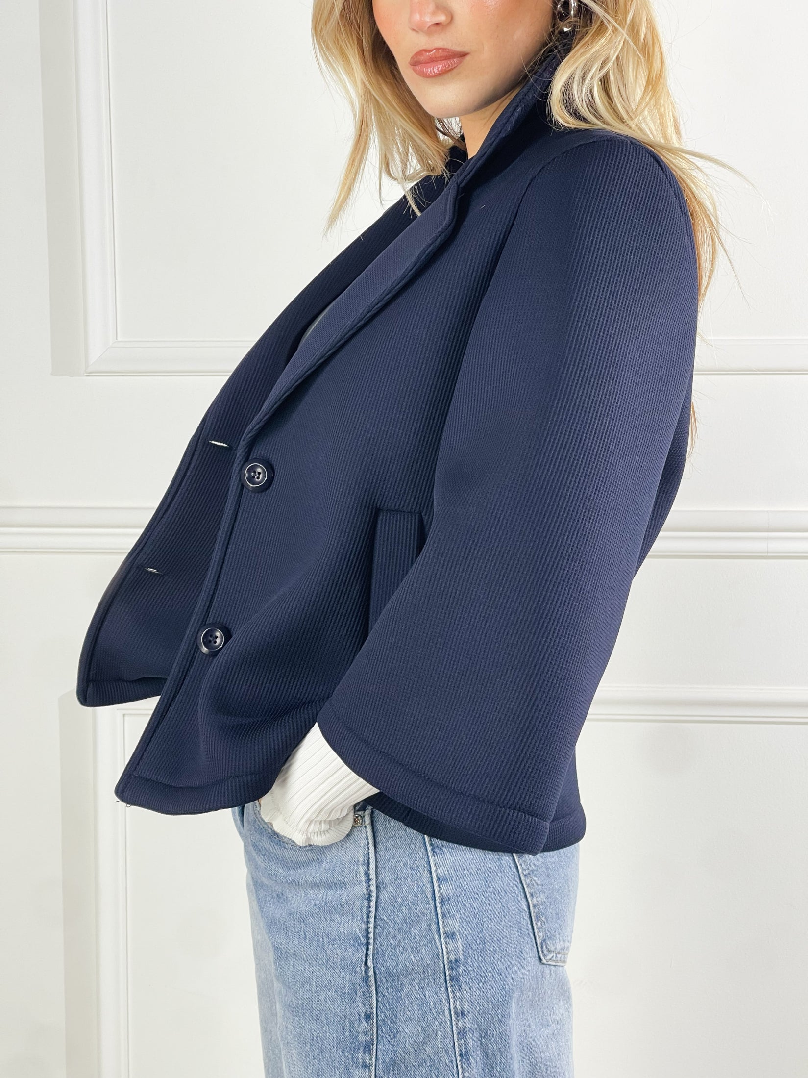 Cappotto con collo giacca|Colore:Blu