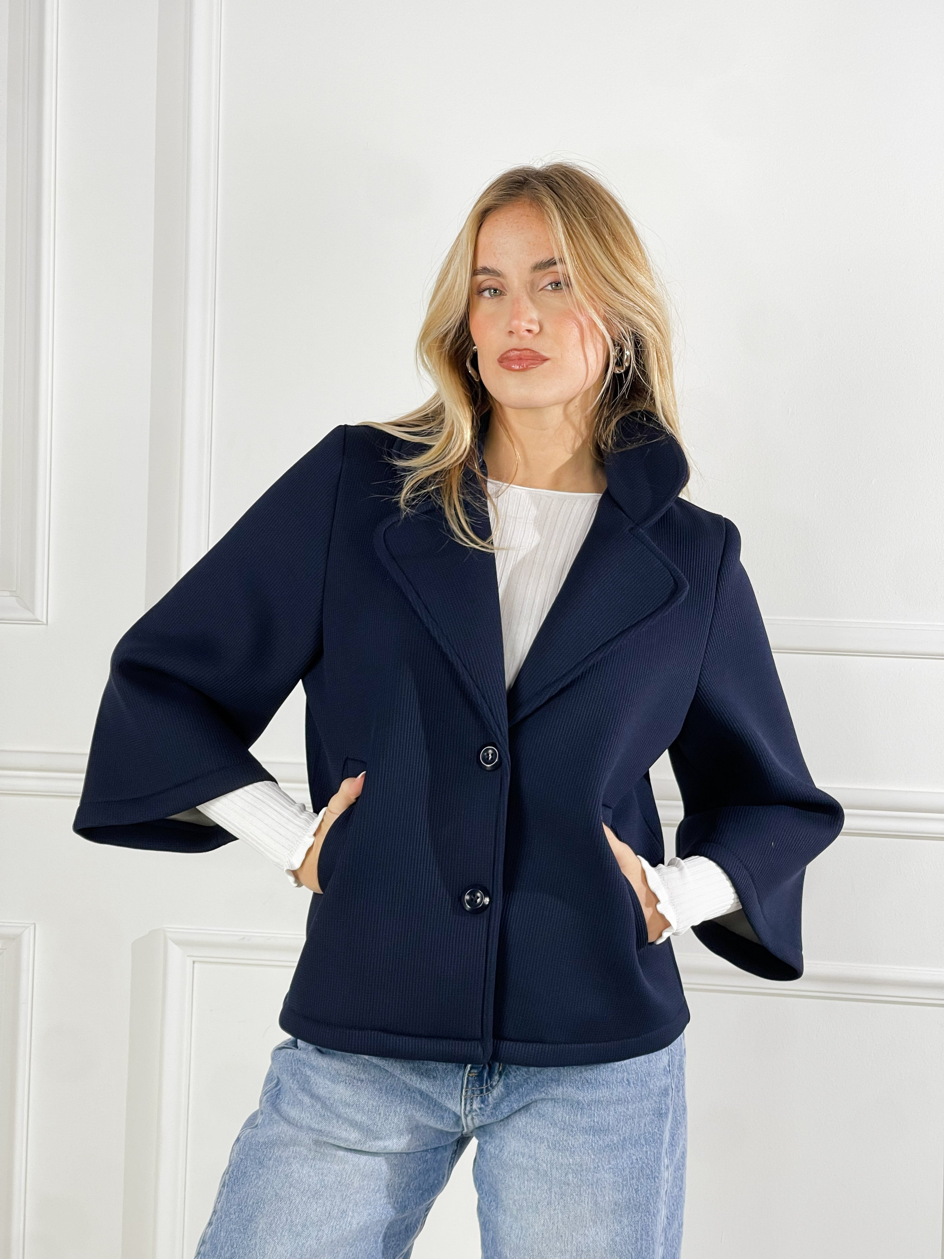 Cappotto con collo giacca|Colore:Blu