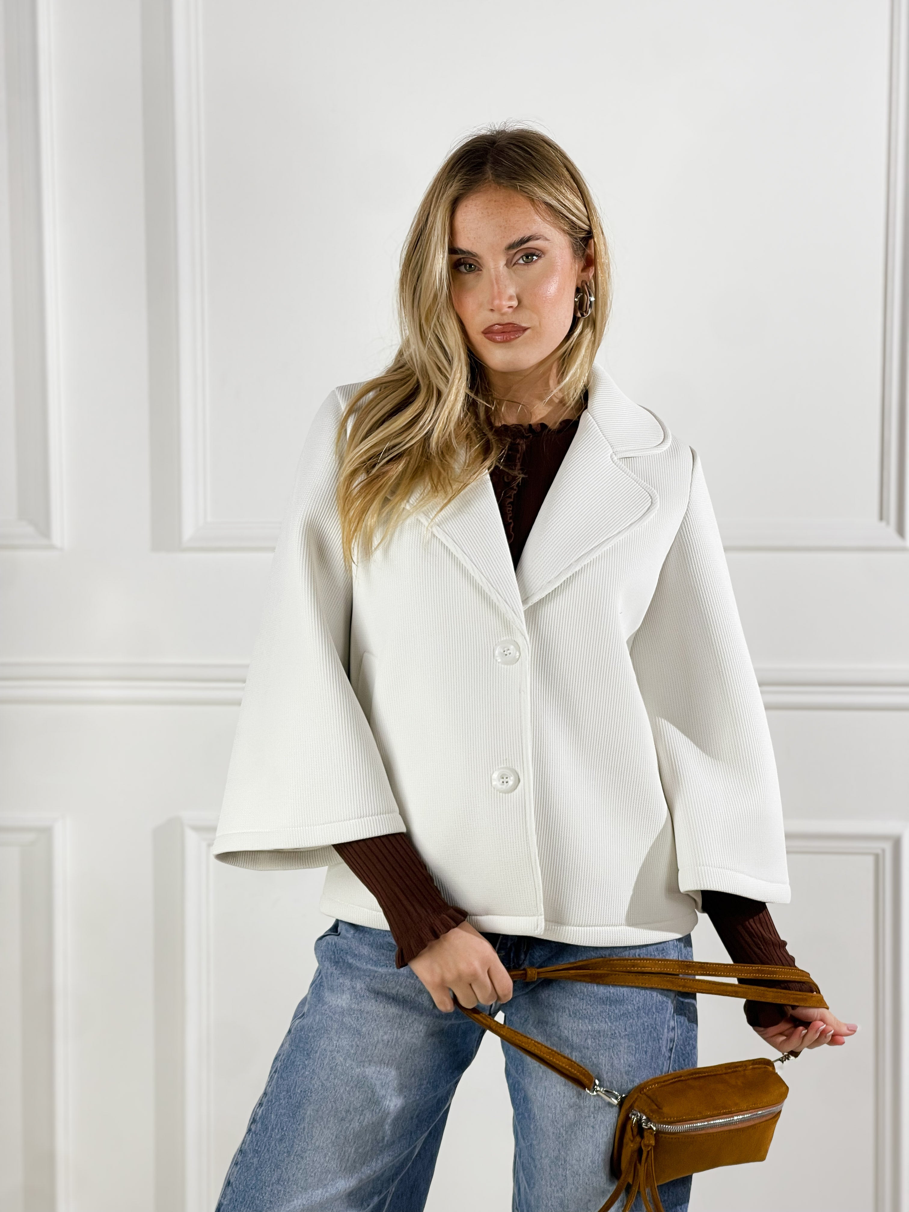 Cappotto con collo giacca|Colore:Panna