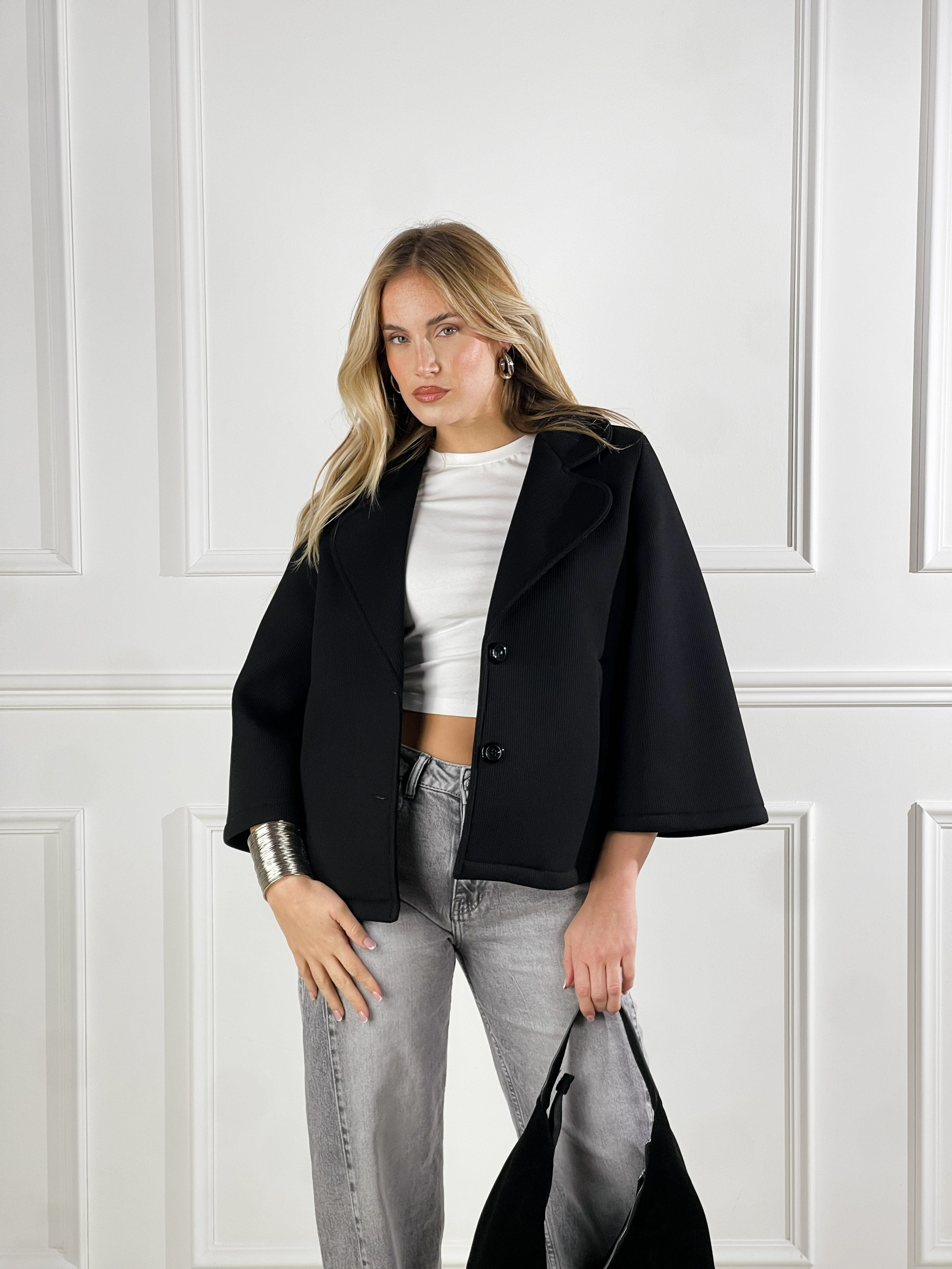 Cappotto con collo giacca|Colore:Nero