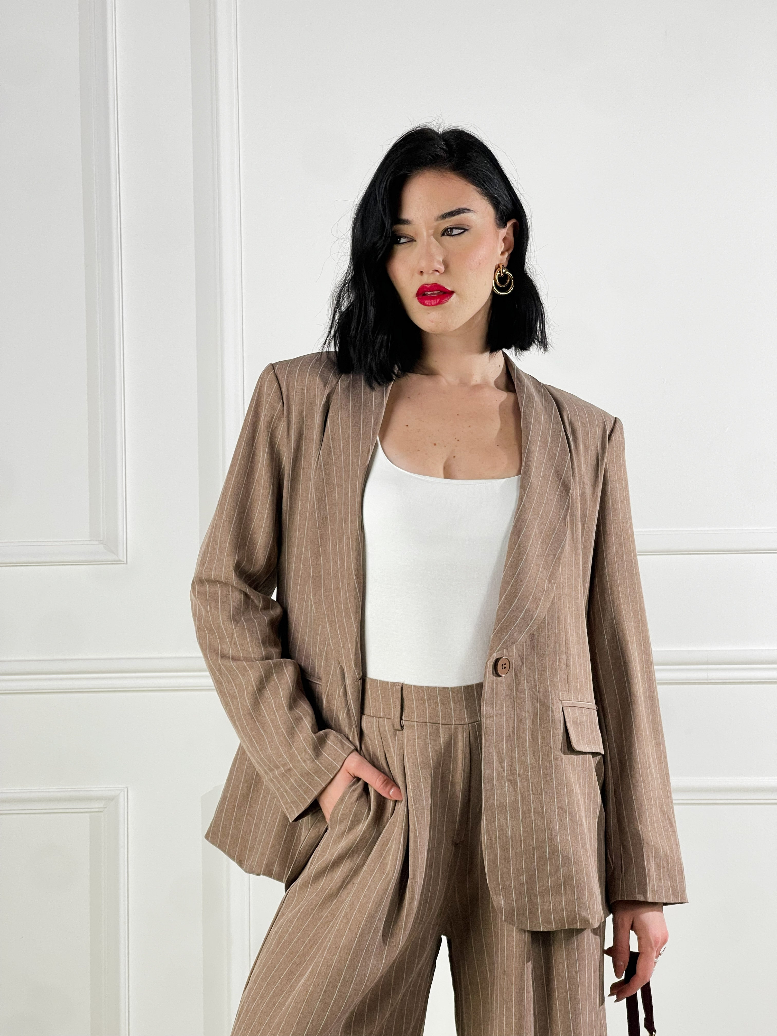 Blazer gessato|Colore:Kaki