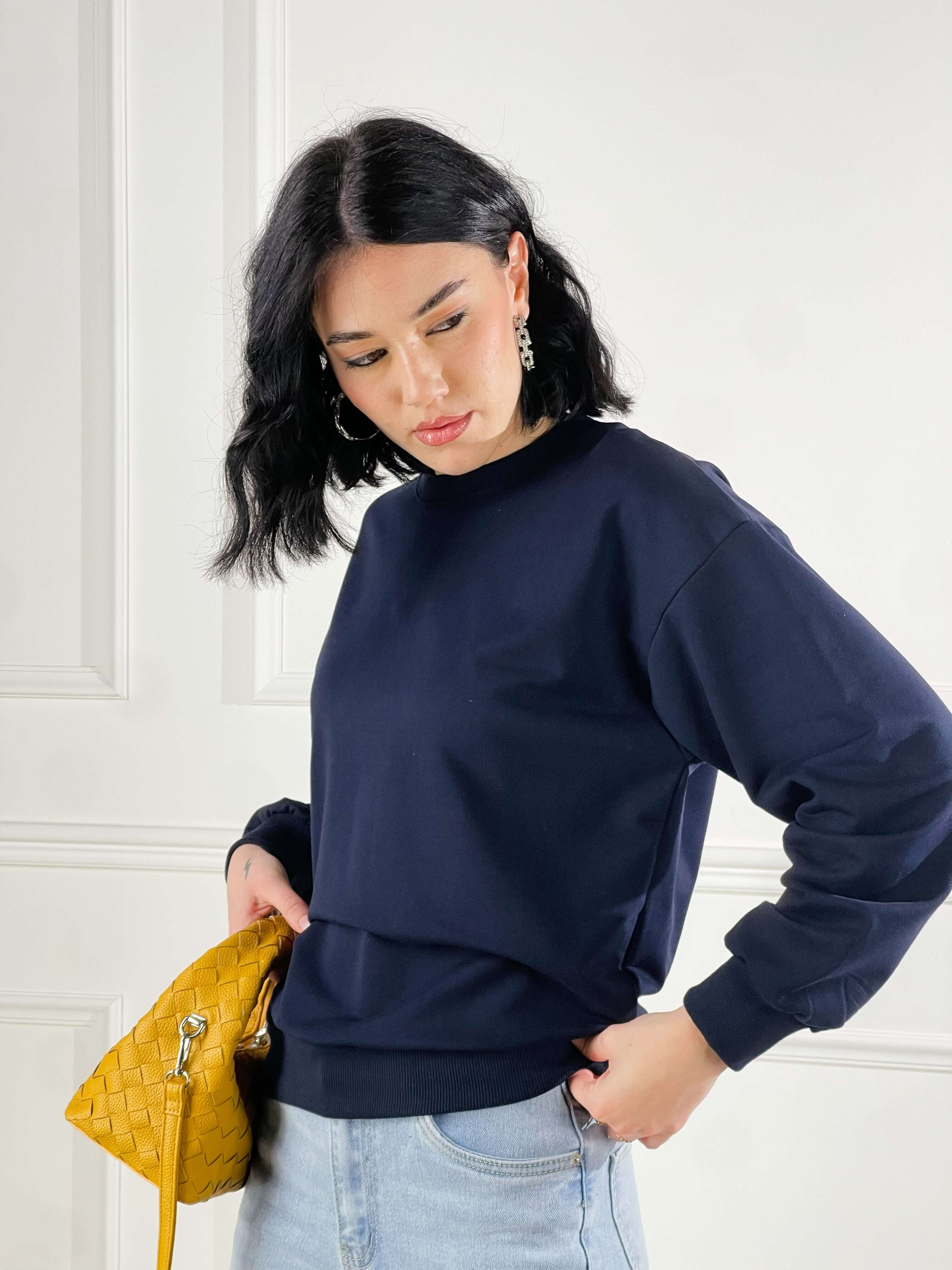 Felpa Basic girocollo|Colore:Blu