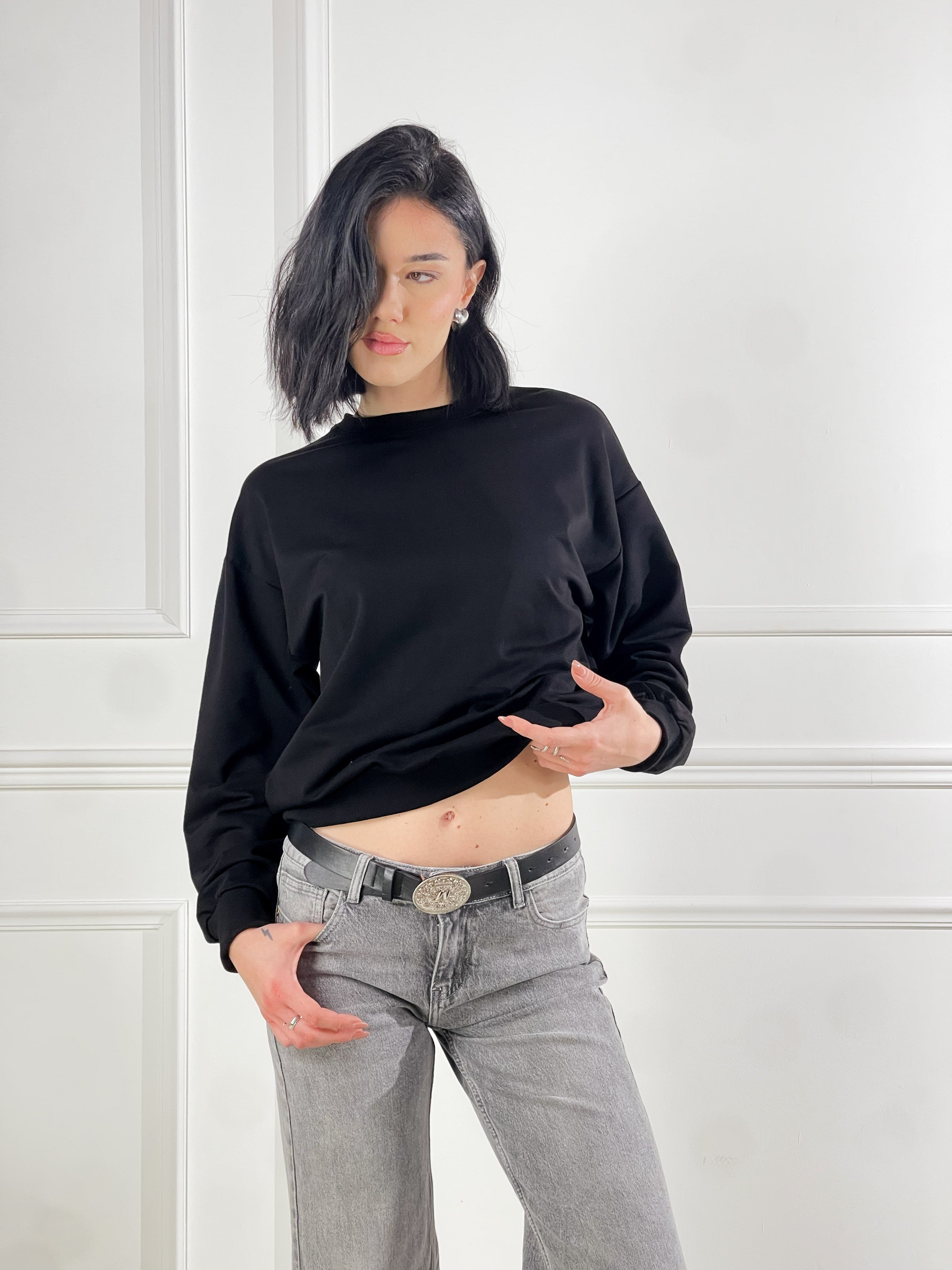 Felpa Basic girocollo|Colore:Nero