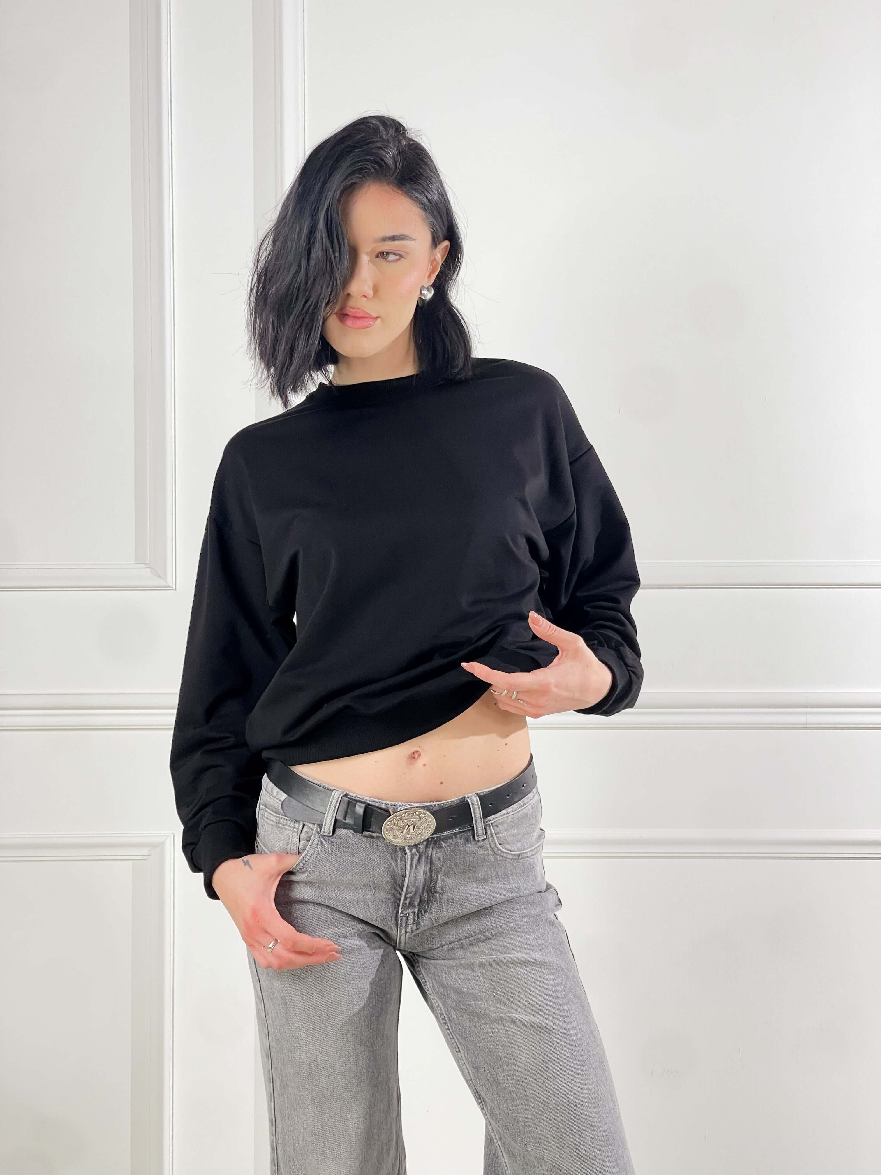 Felpa Basic girocollo|Colore:Nero