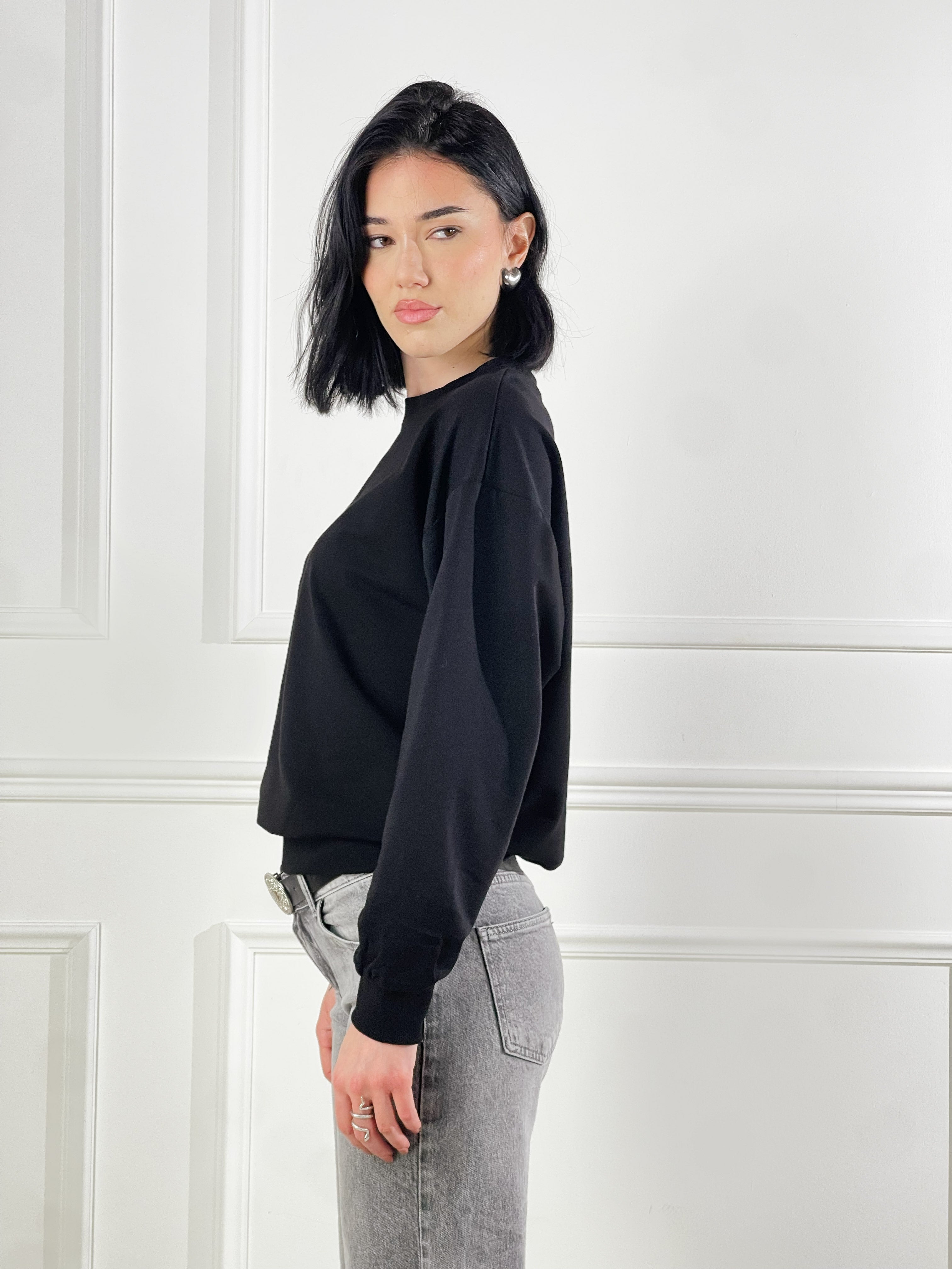 Felpa Basic girocollo|Colore:Nero