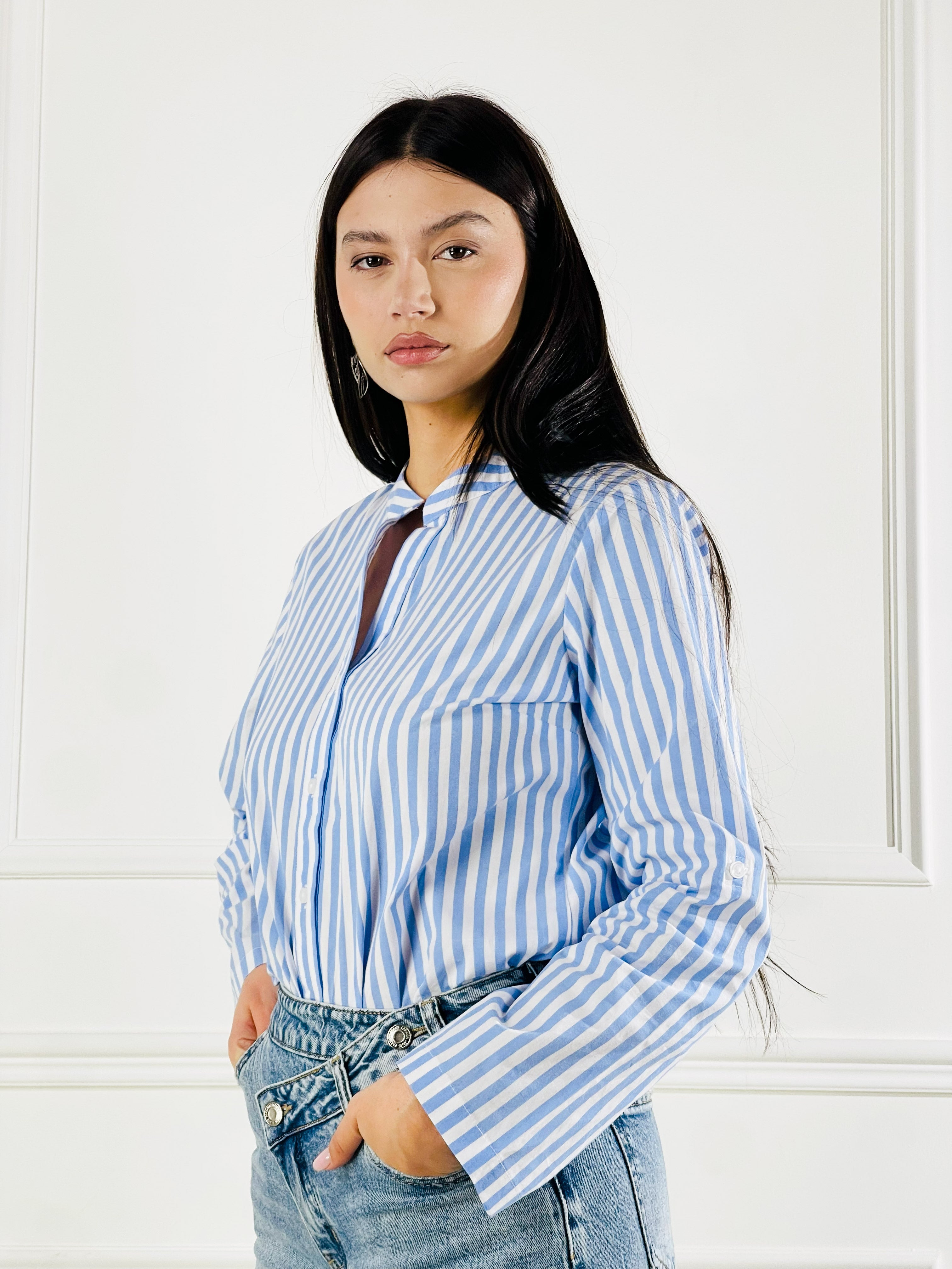 Camicia scollo a V|Colore:Celeste