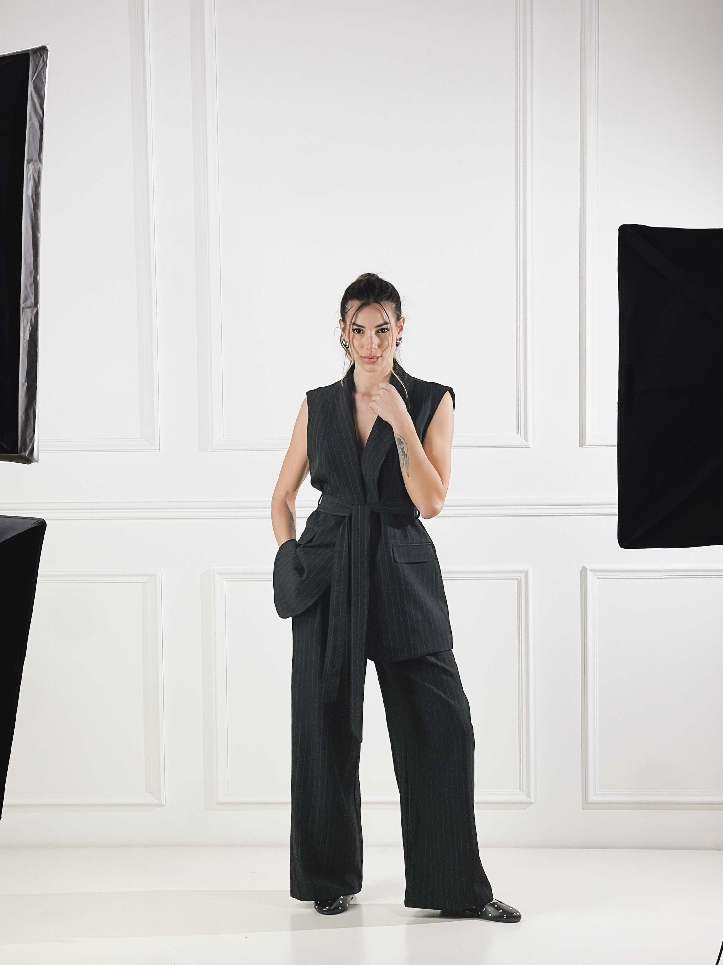 Gilet Gessato|Colore:Nero