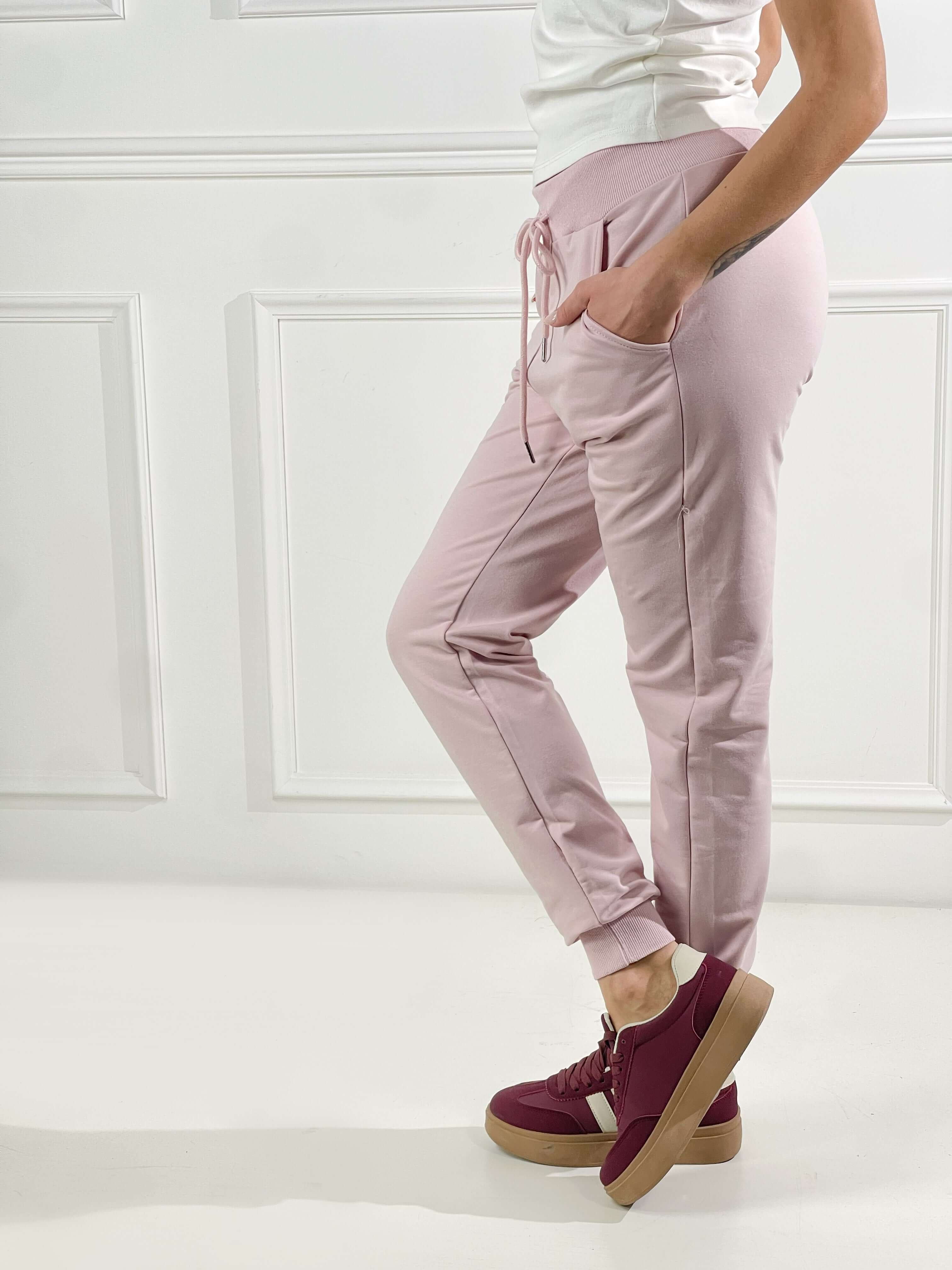 Pantalone in felpa con elastico alla caviglia|Colore:Rosa