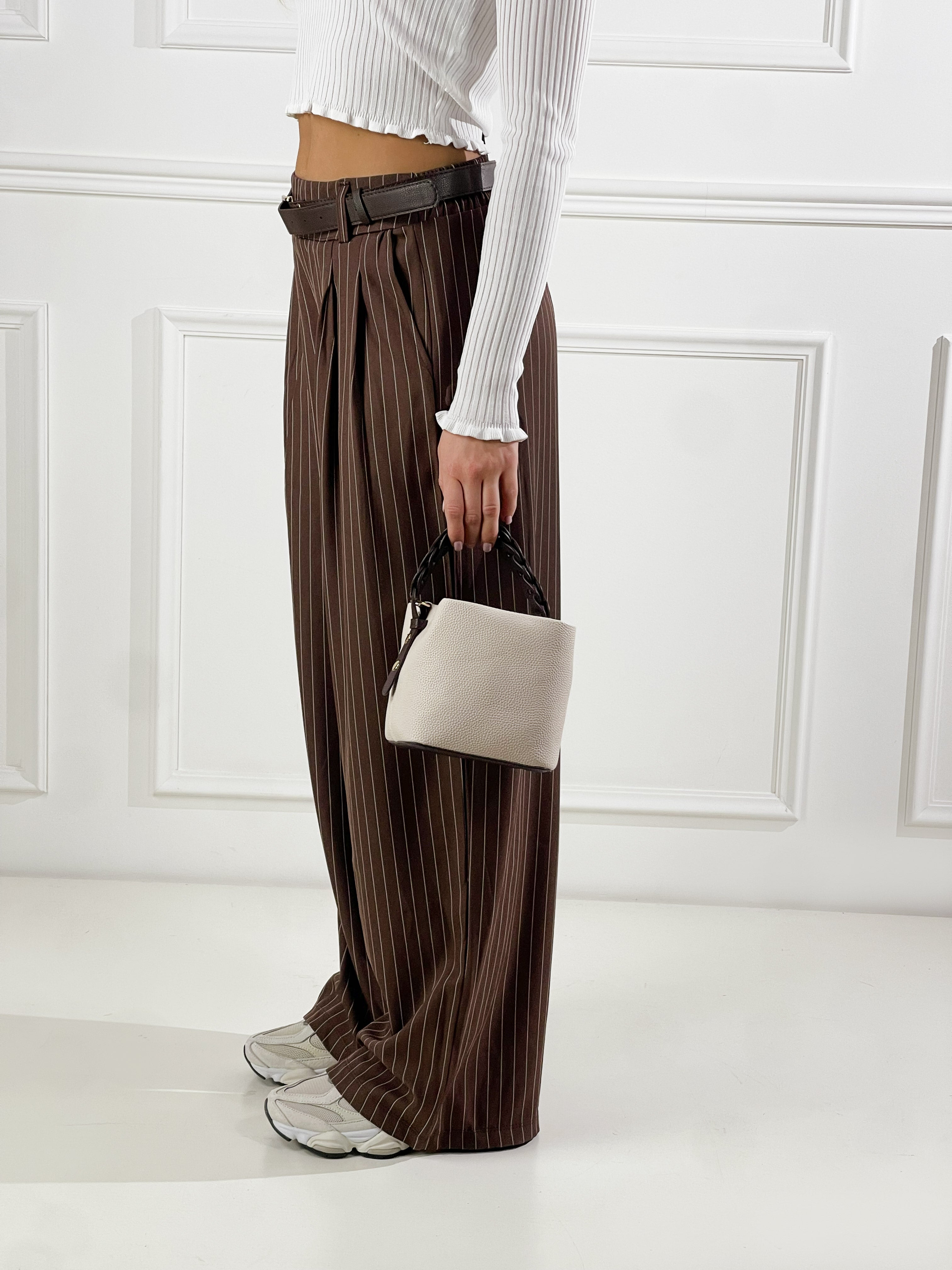 Pantalone sartoriale gessato|Colore:Caffe