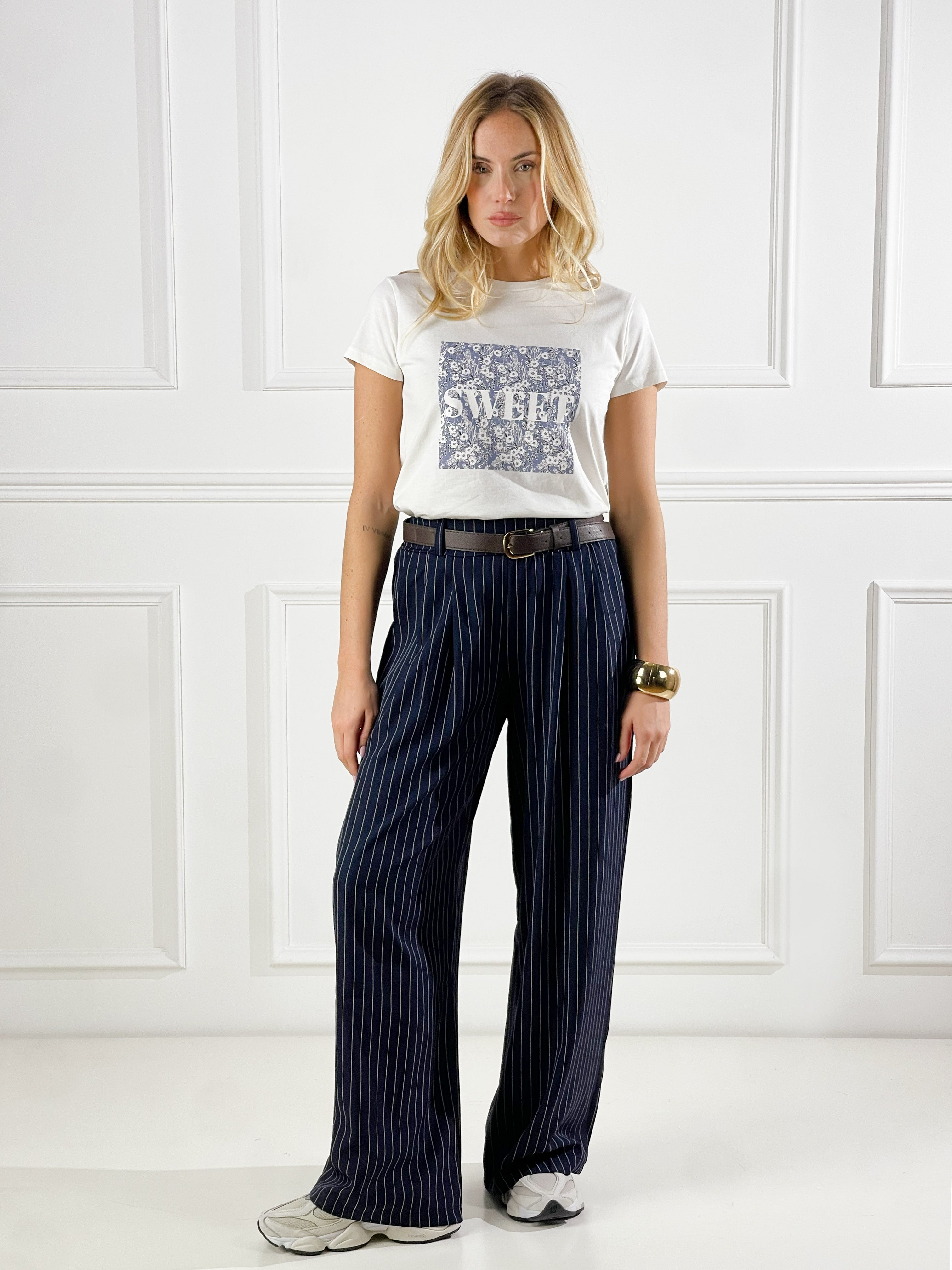 Pantalone sartoriale gessato|Colore:Blu navy
