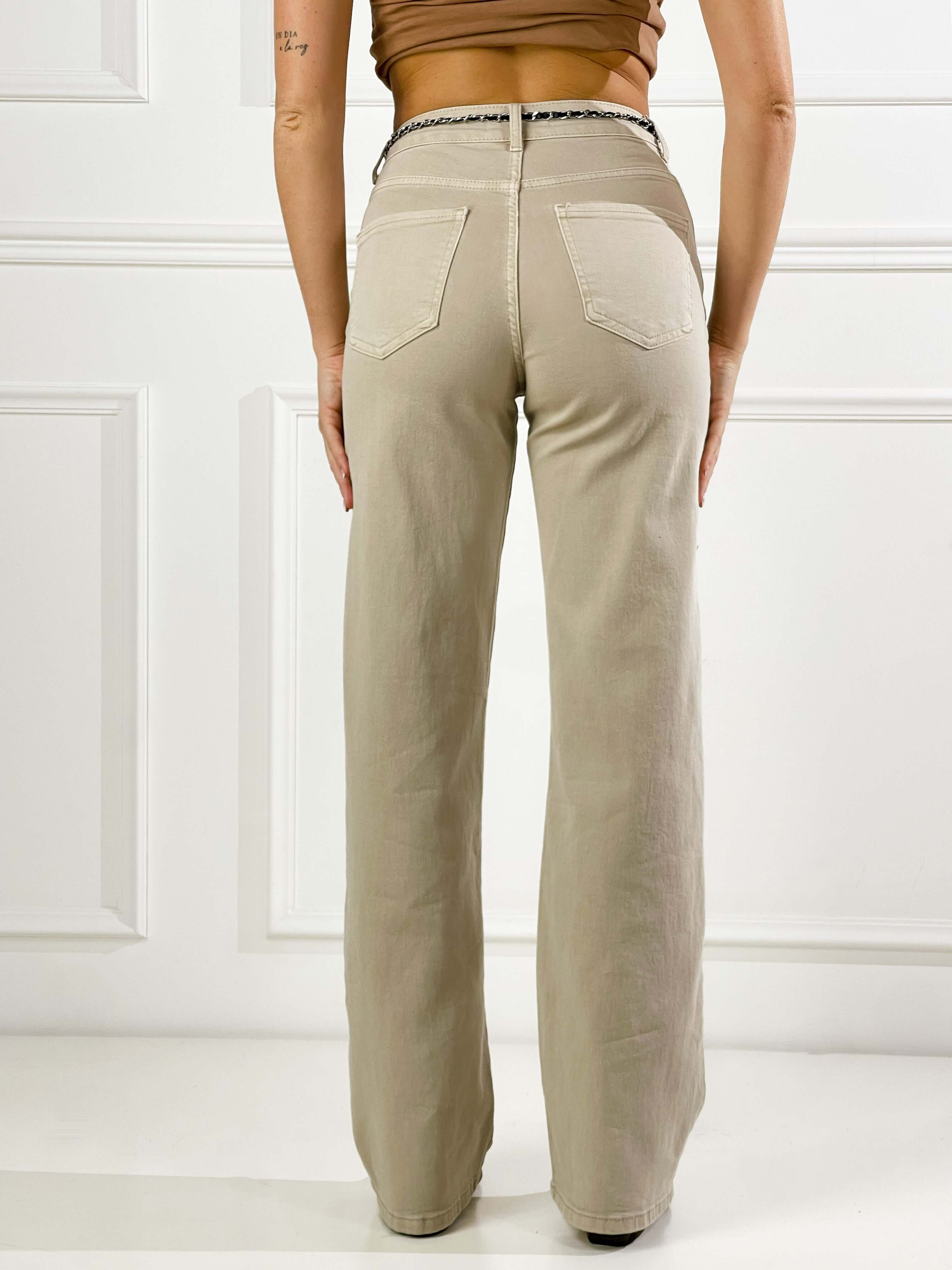 Jeans colorato con cinta catena|Colore:Beige chiaro