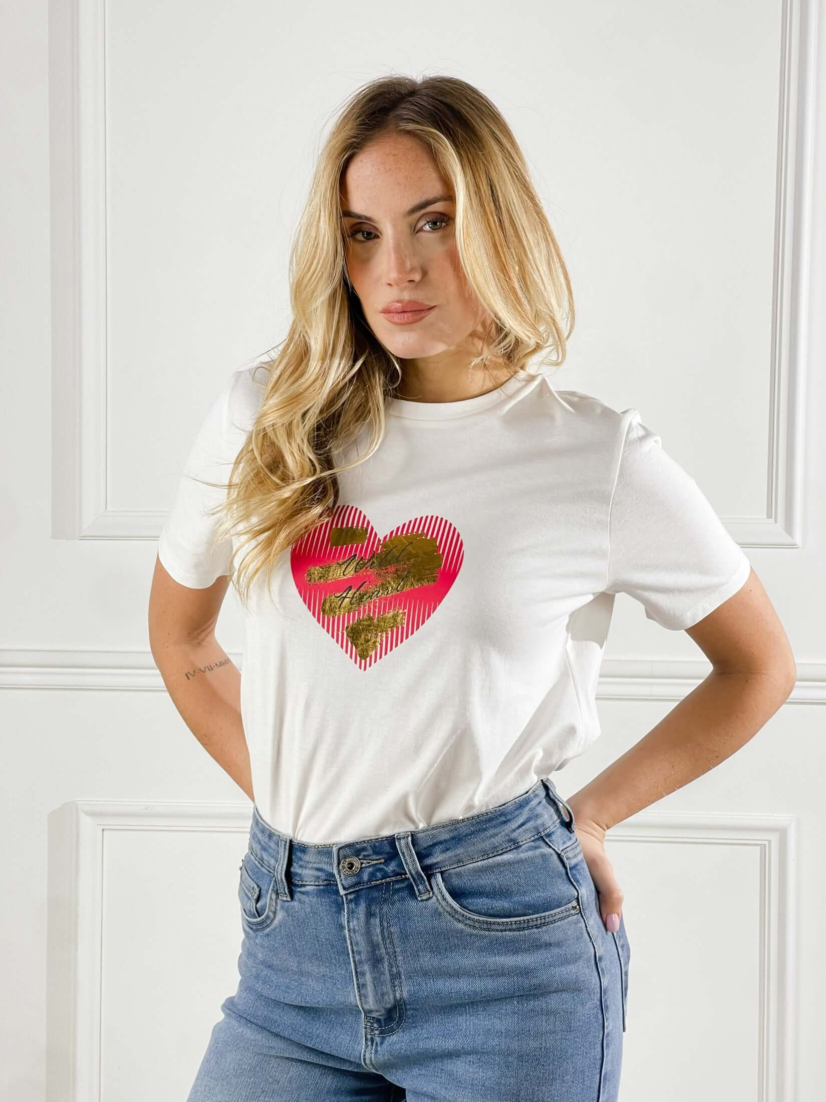T-Shirt big Heaart|Colore:Bianco latte