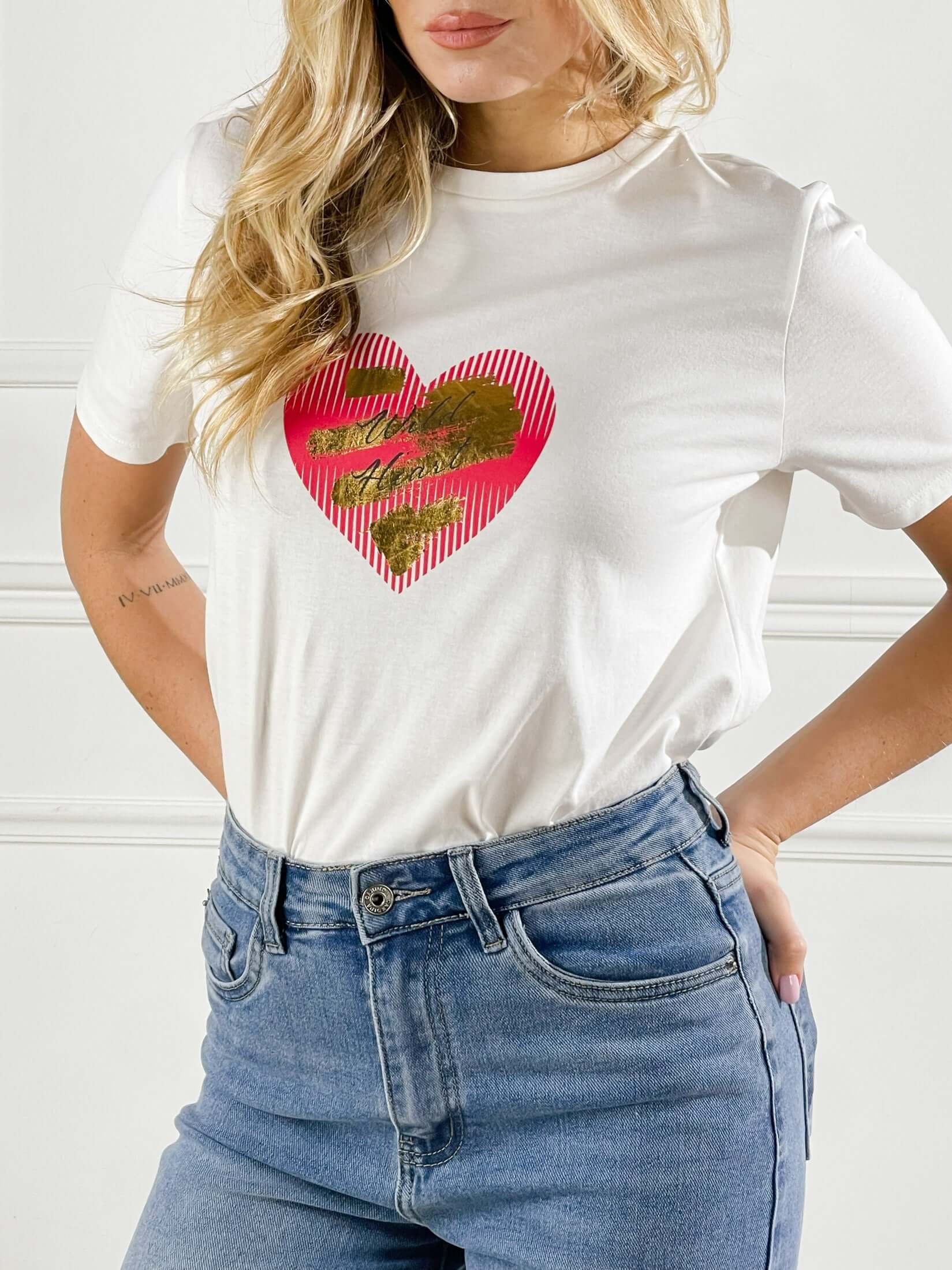 T-Shirt big Heaart|Colore:Bianco latte