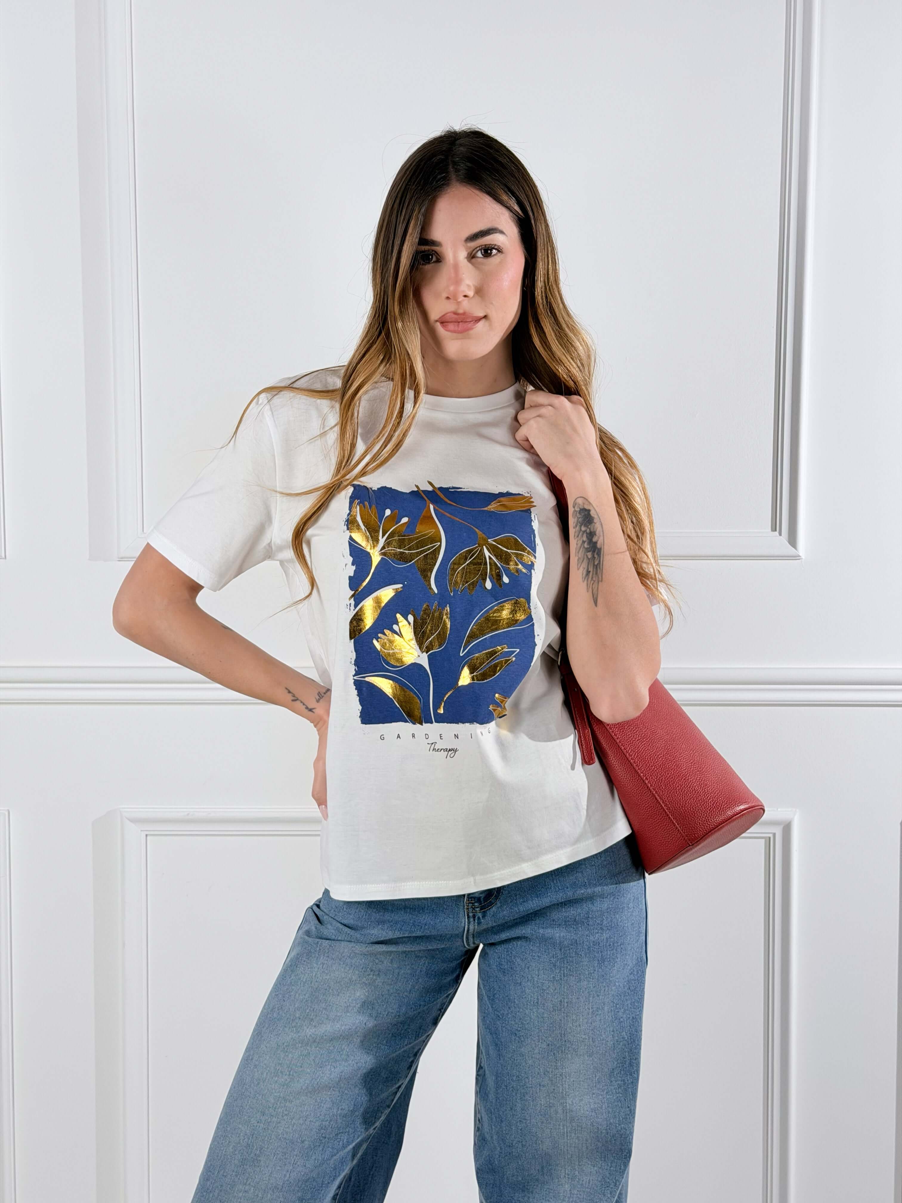 T_-Shirt Gold Leaf |Colore:Bianco/blu