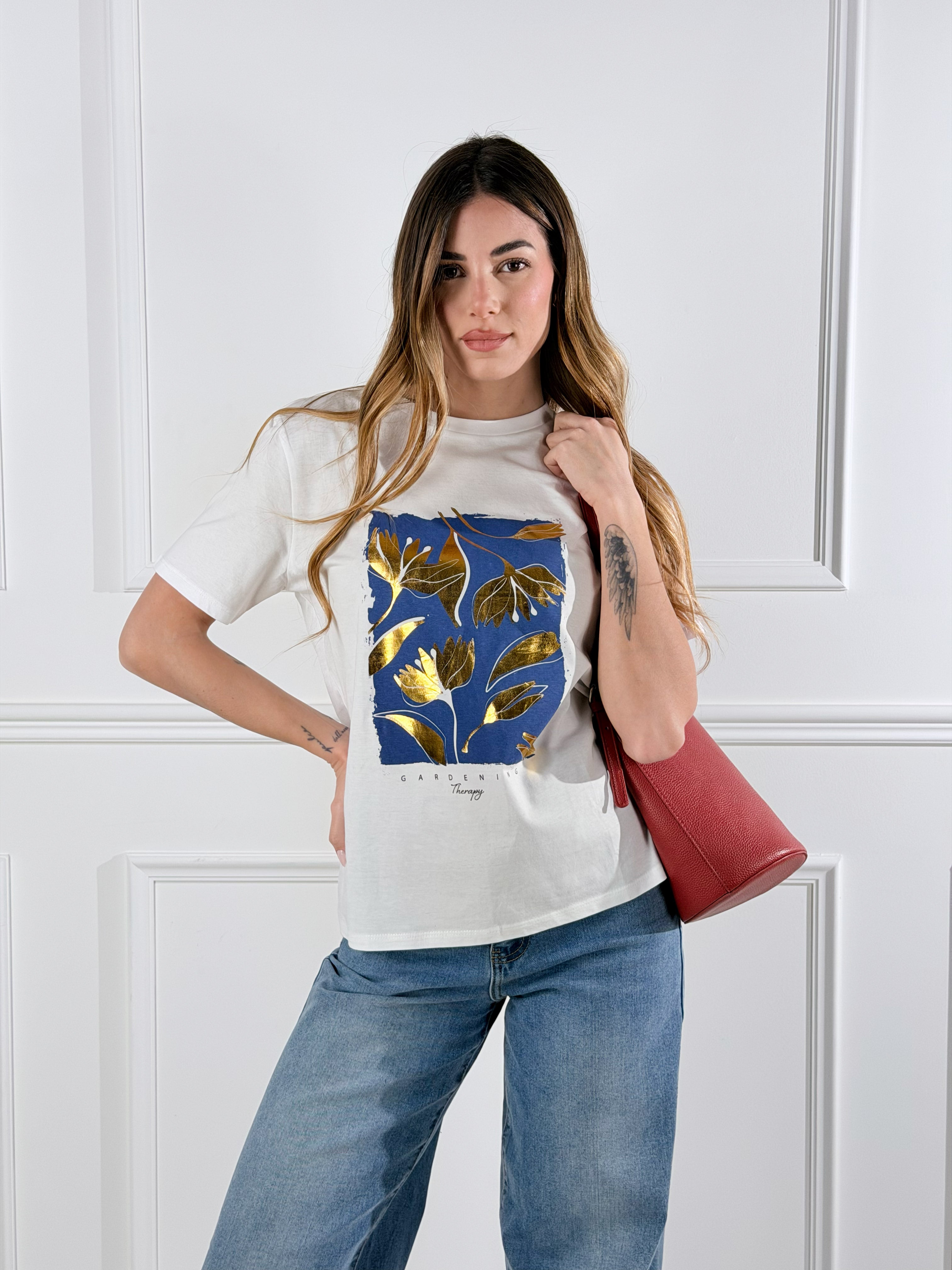 T_-Shirt Gold Leaf |Colore:Bianco/blu