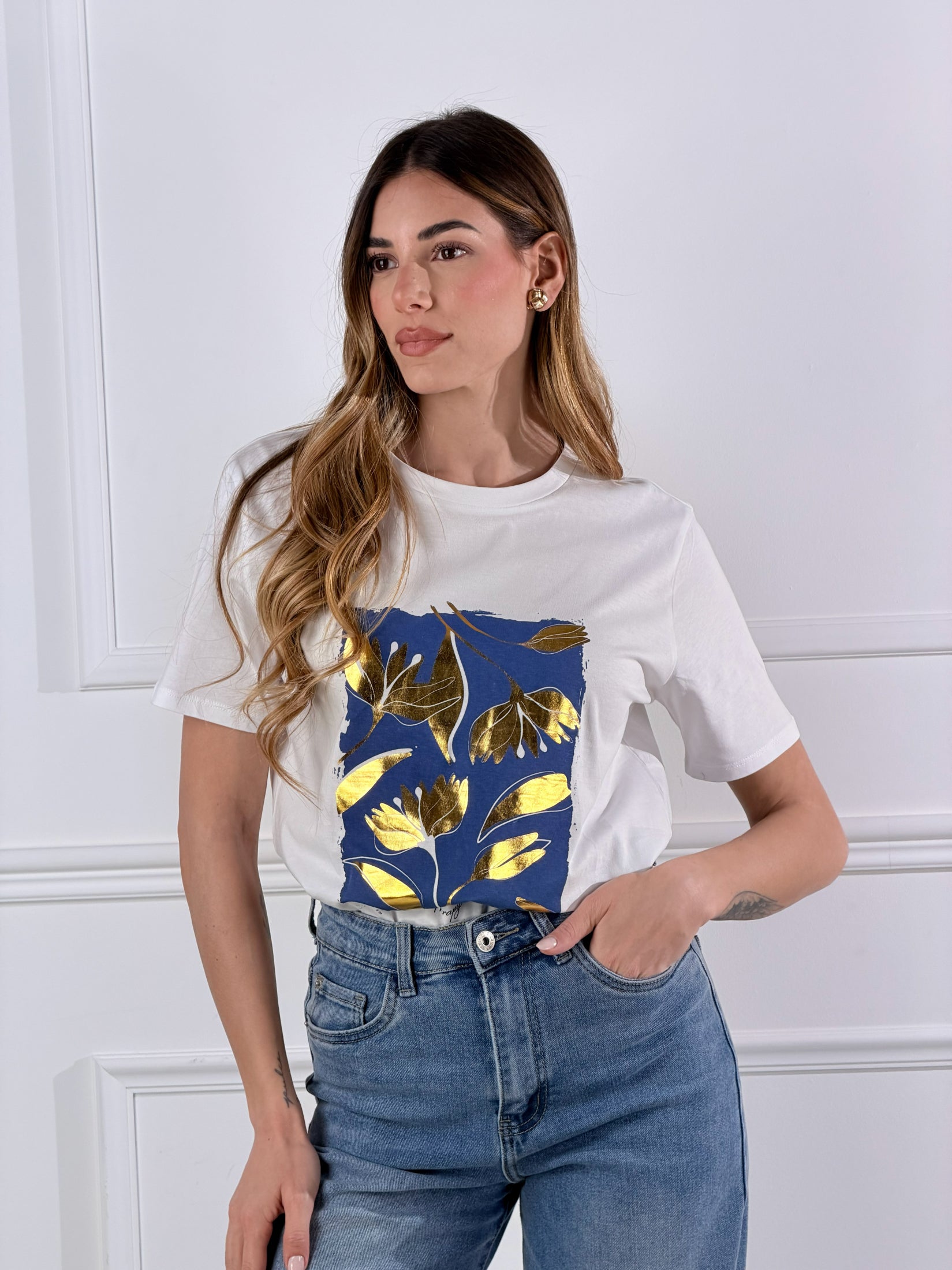 T- Shirt Gold|Colore:Bianco/blu