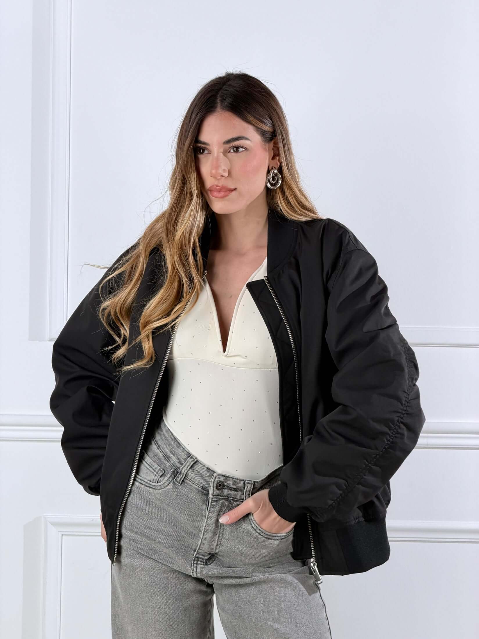 Body scollo a cuore con micro strass|Colore:Bianco
