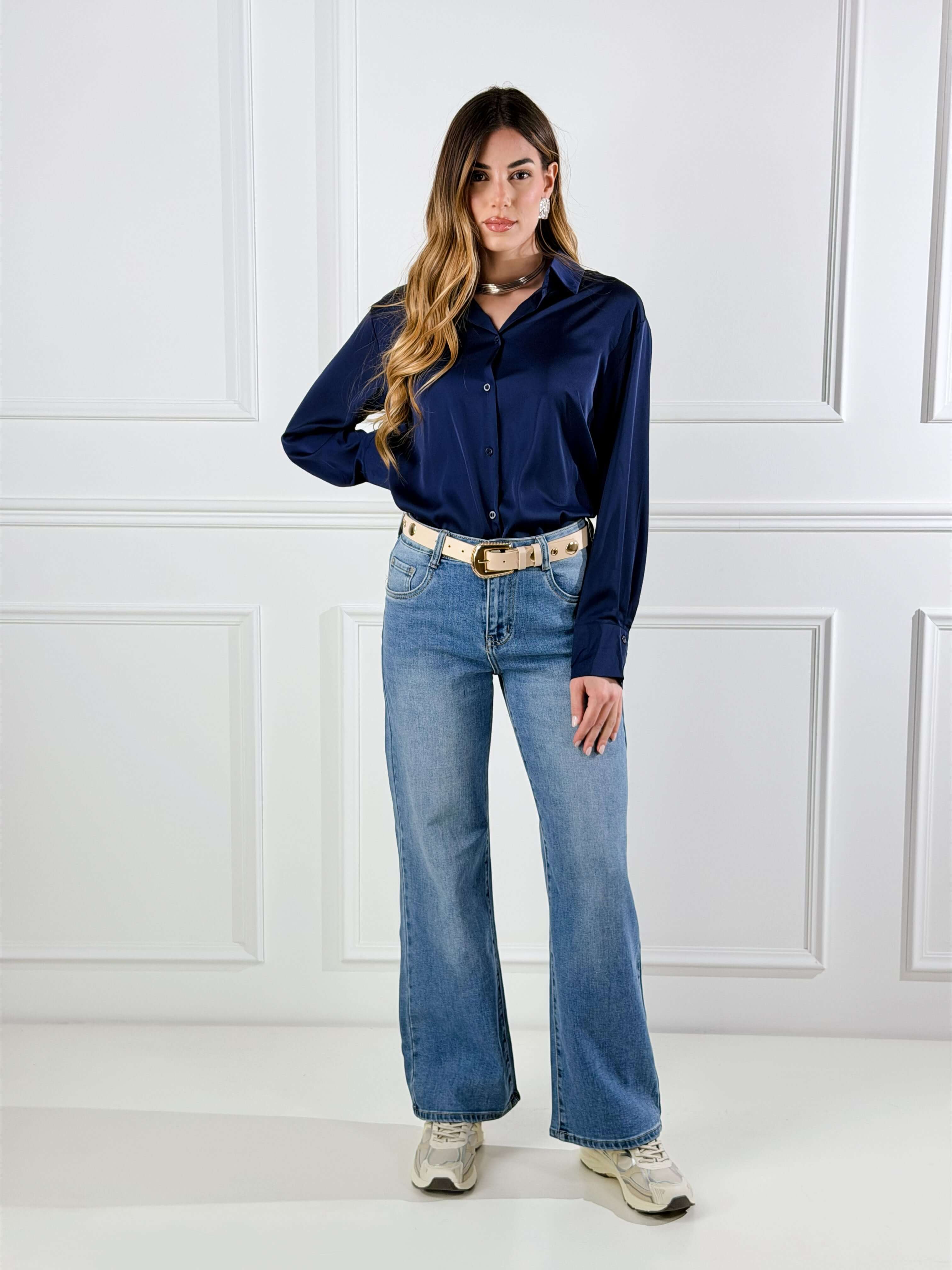 Camicia in raso|Colore:Blu scuro