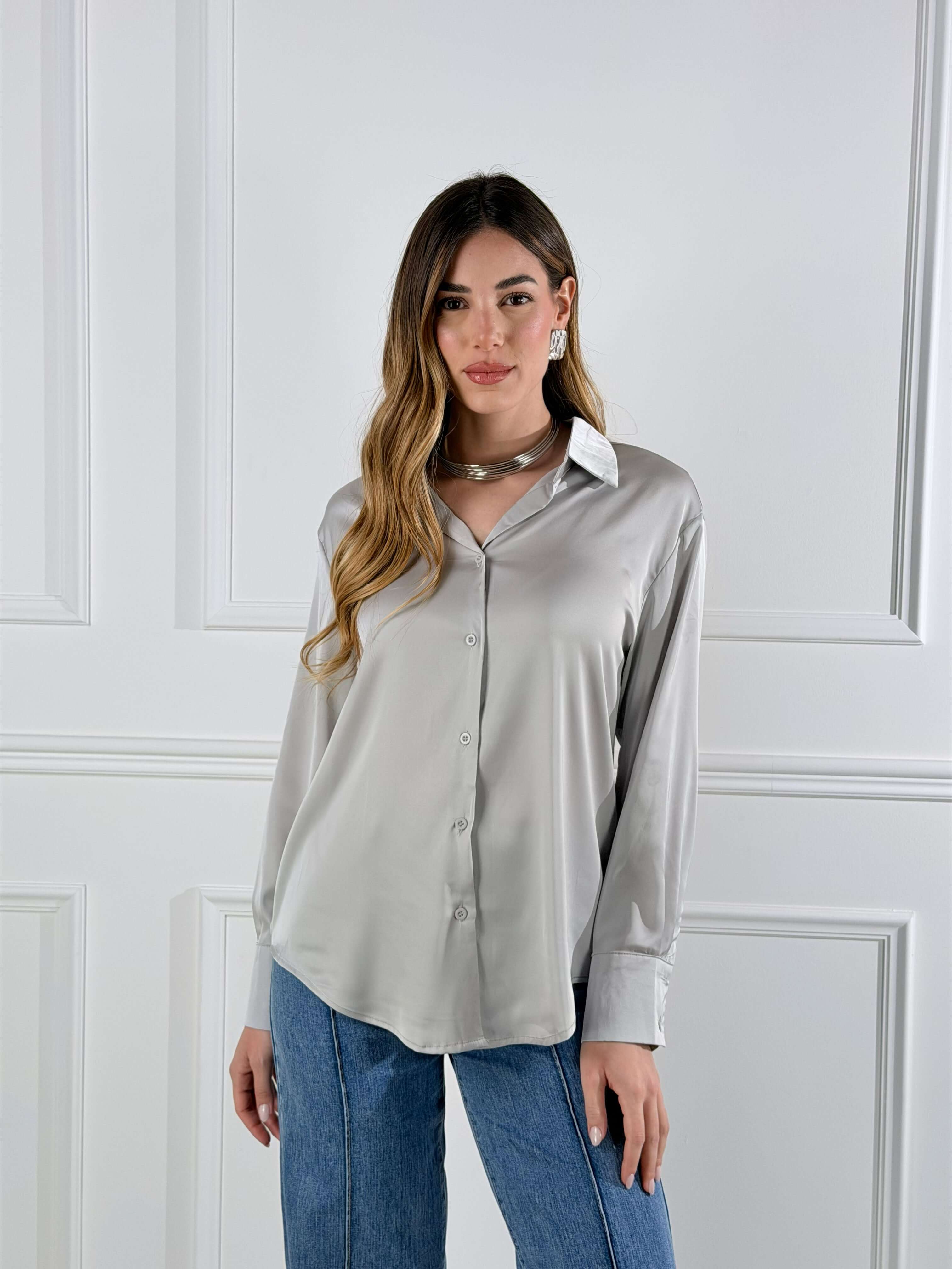 Camicia in raso|Colore:Grigio