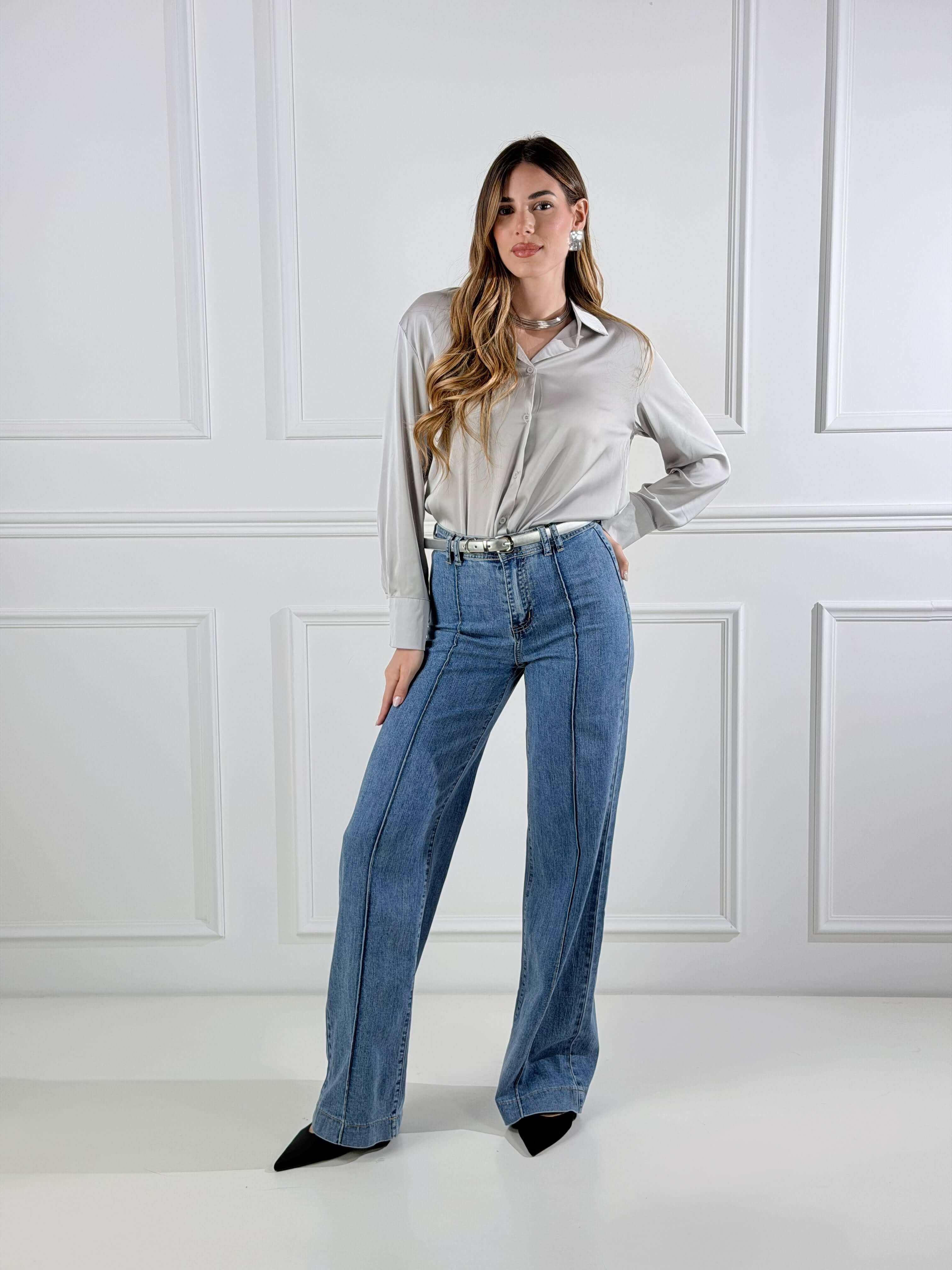 Camicia in raso|Colore:Grigio