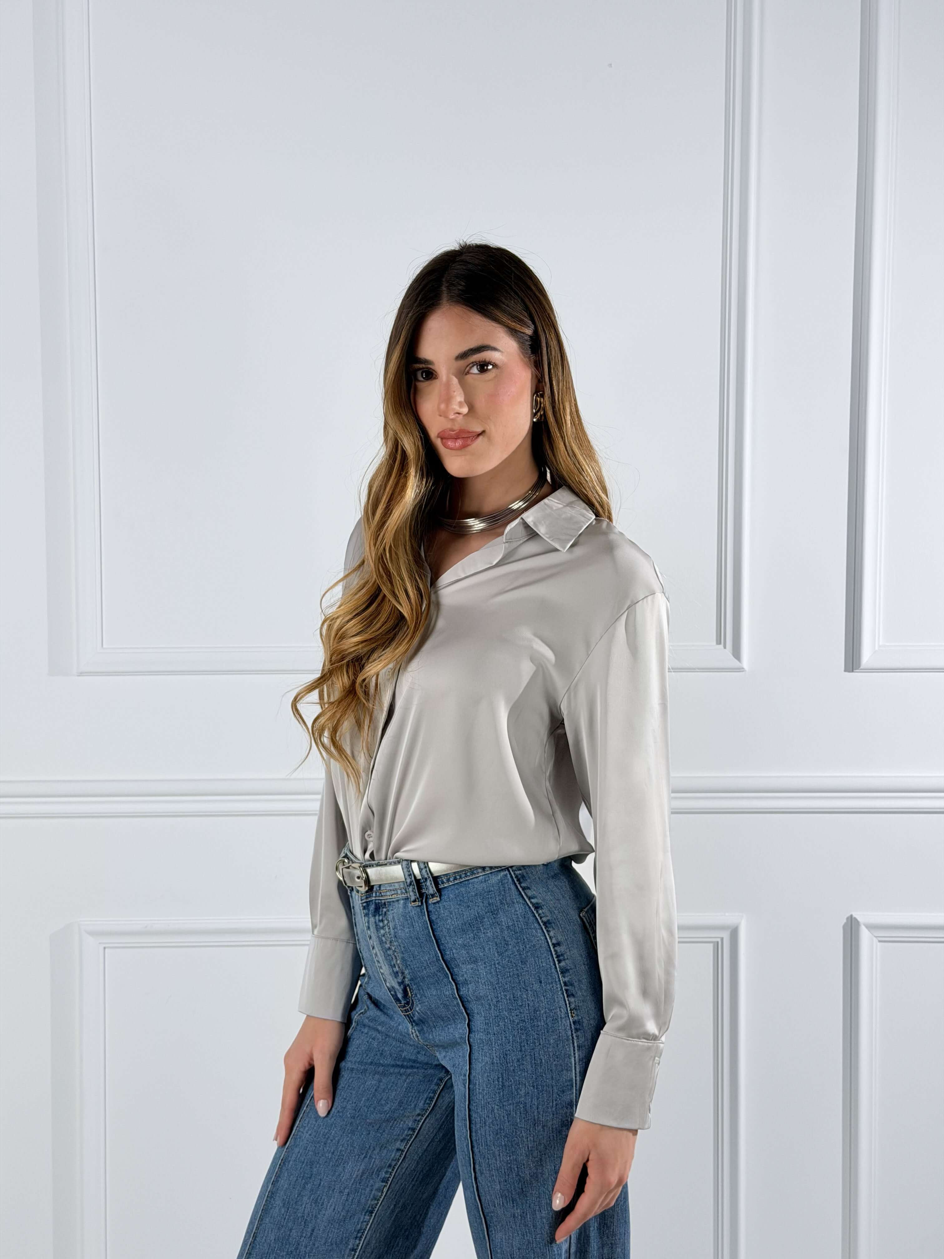Camicia in raso|Colore:Grigio