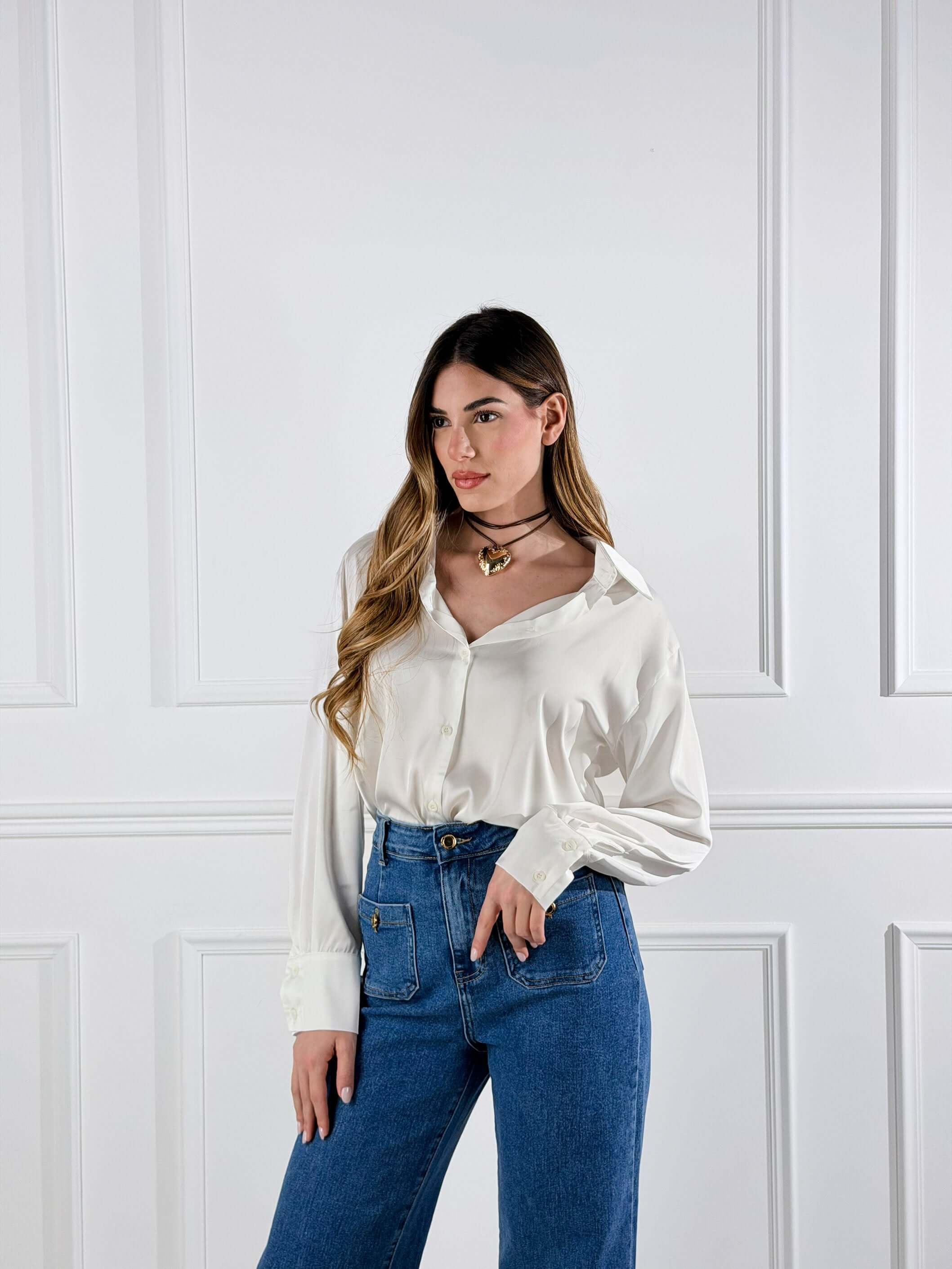 Camicia in raso|Colore:Bianco