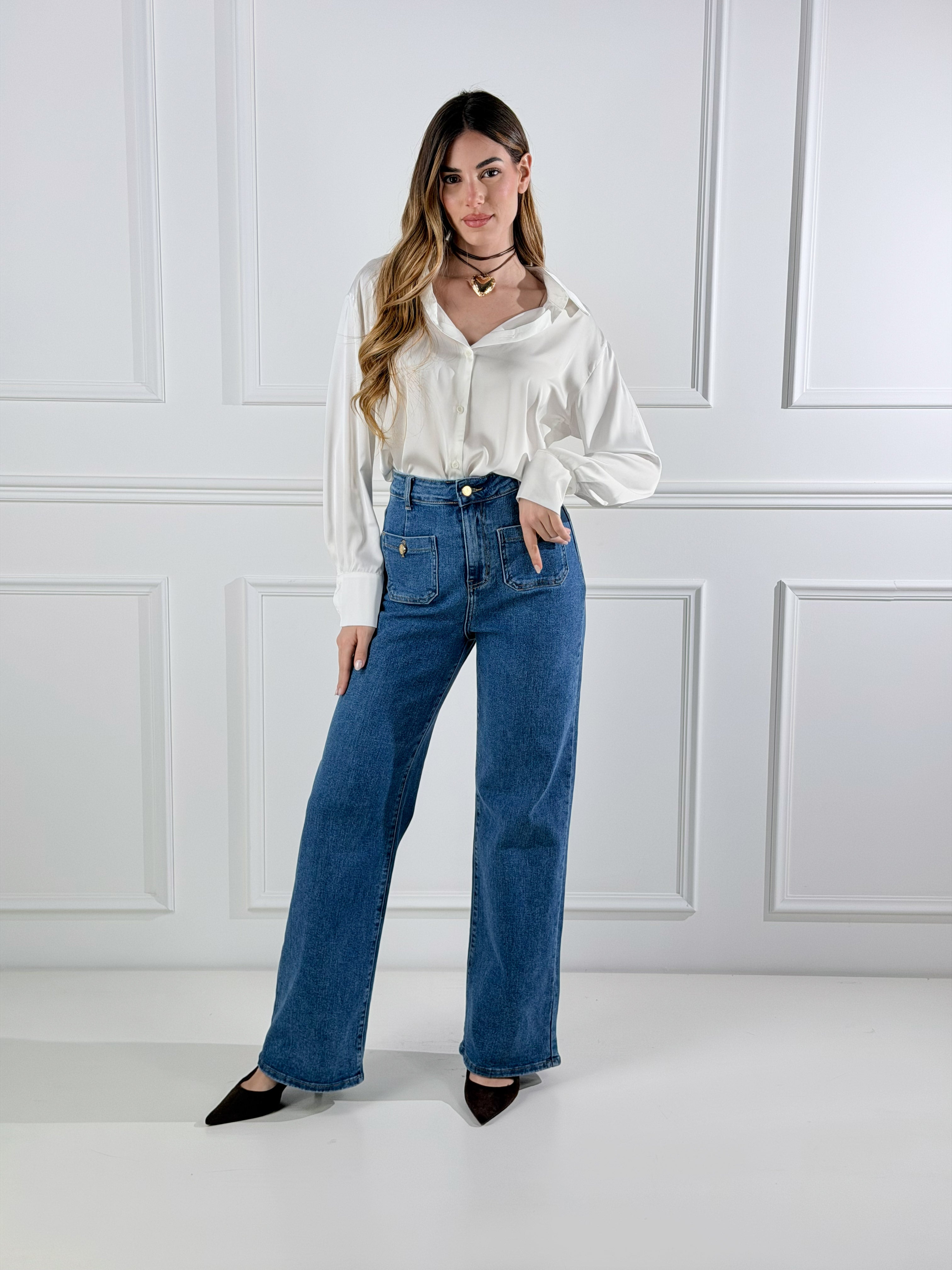 Jeans Valery con taschini|Colore:Blu medio