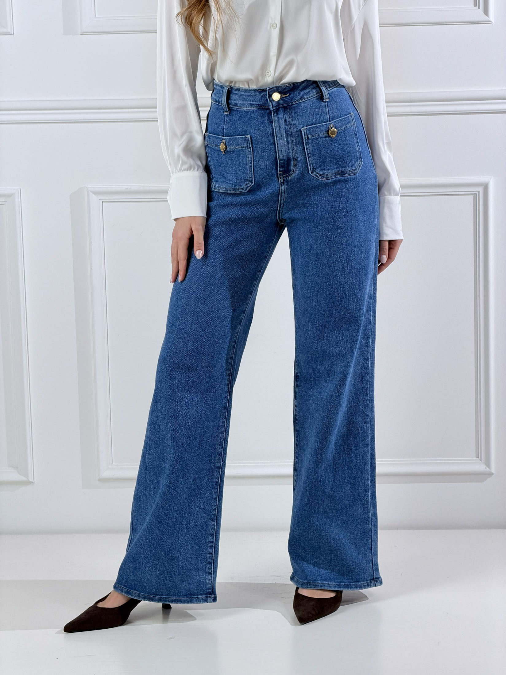 Jeans Valery con taschini|Colore:Blu medio