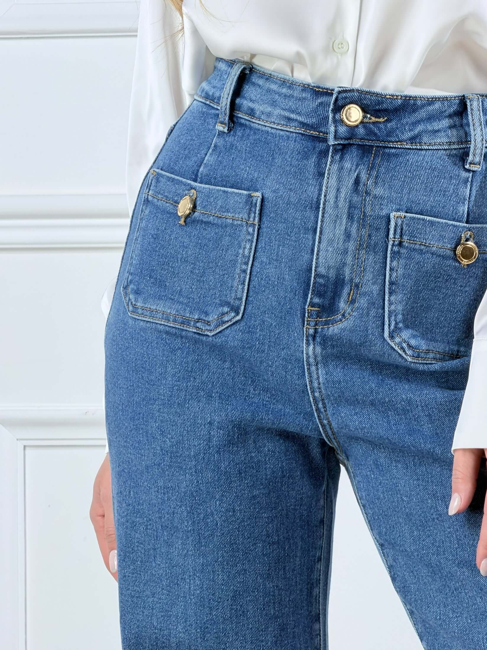 Jeans Valery con taschini|Colore:Blu medio