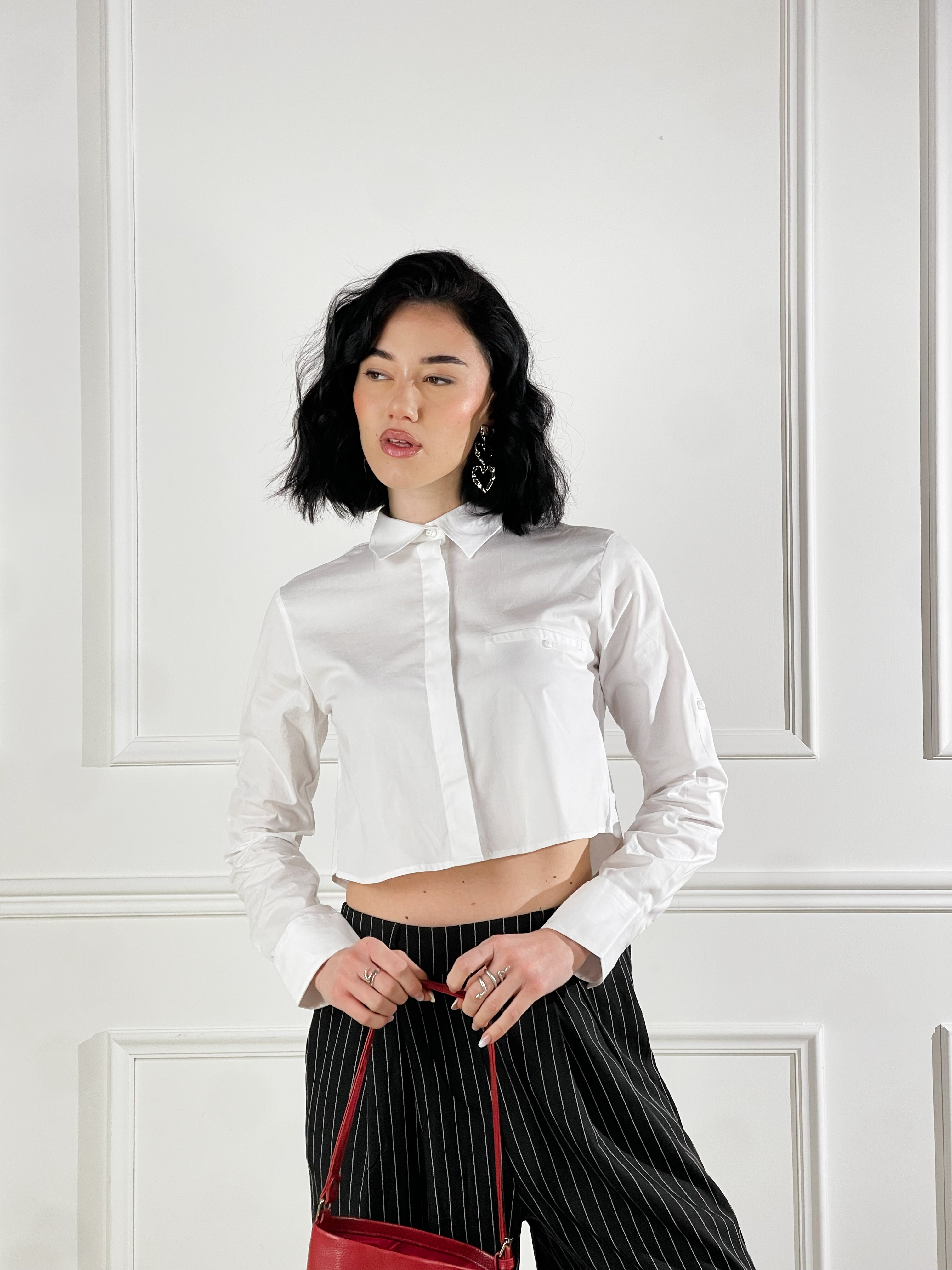 Camicia Cropped con taschino|Colore:Bianco