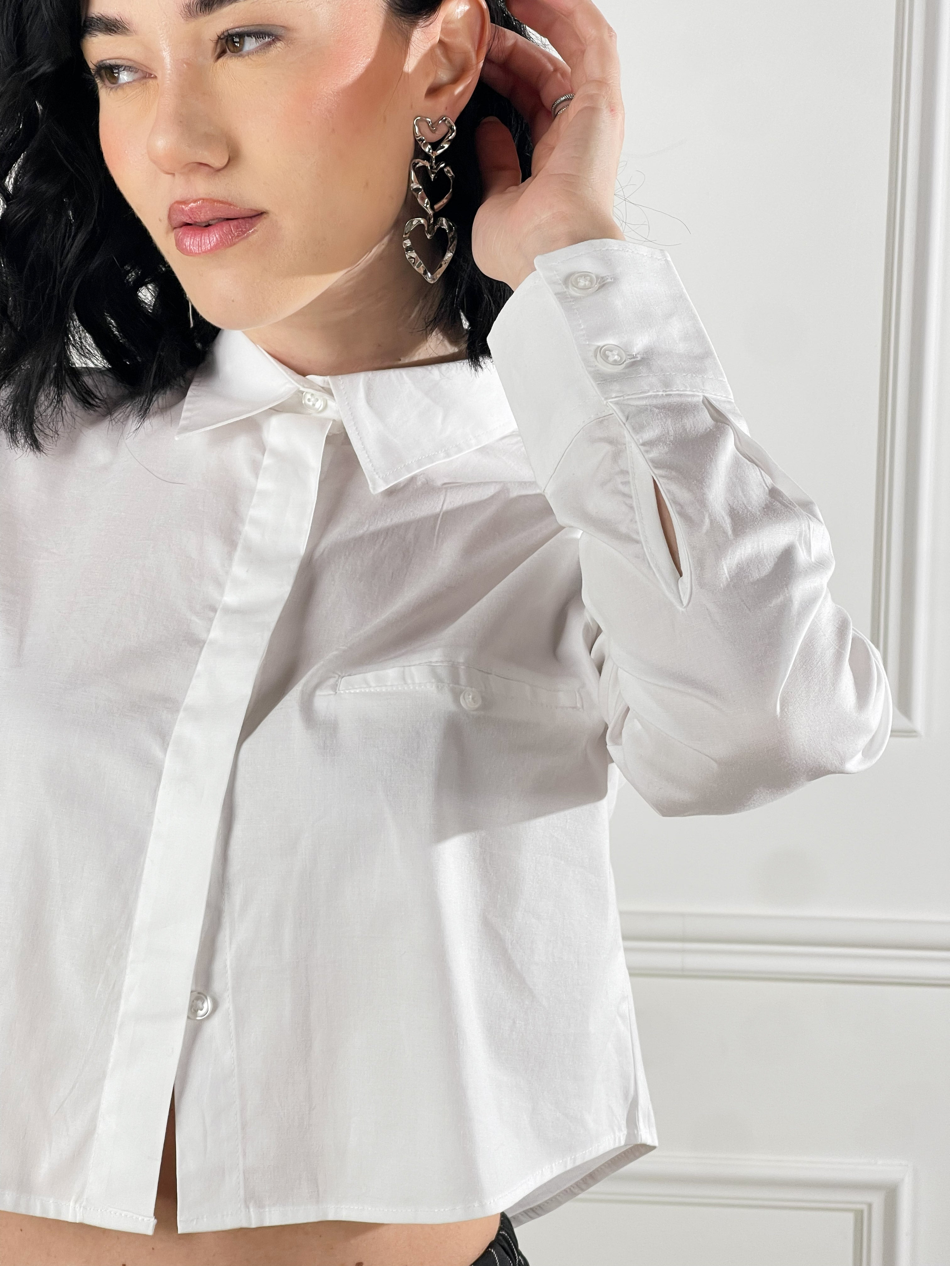 Camicia Cropped con taschino|Colore:Bianco