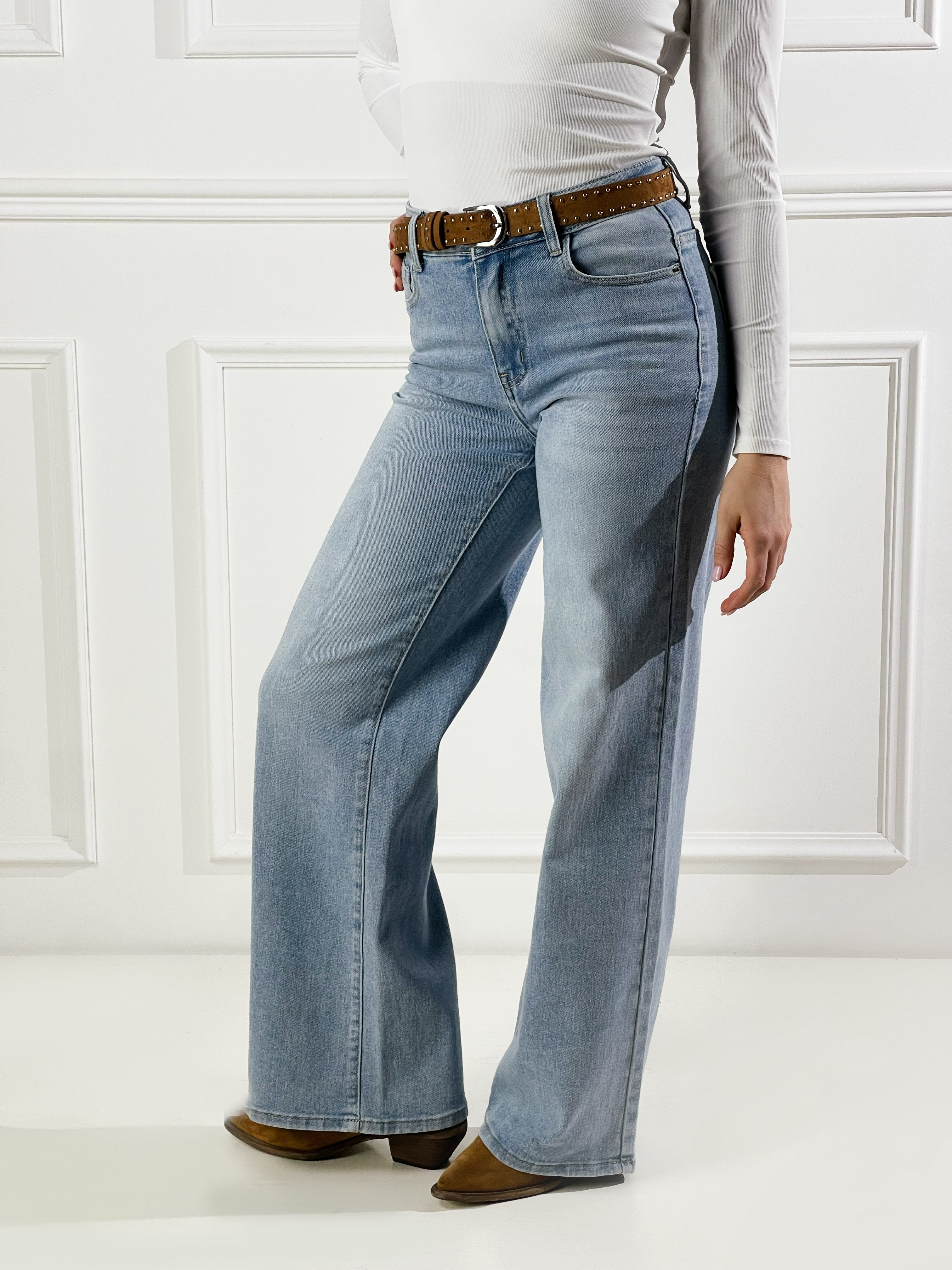 Jeans wide leg con cintura|Colore:Blu chiaro