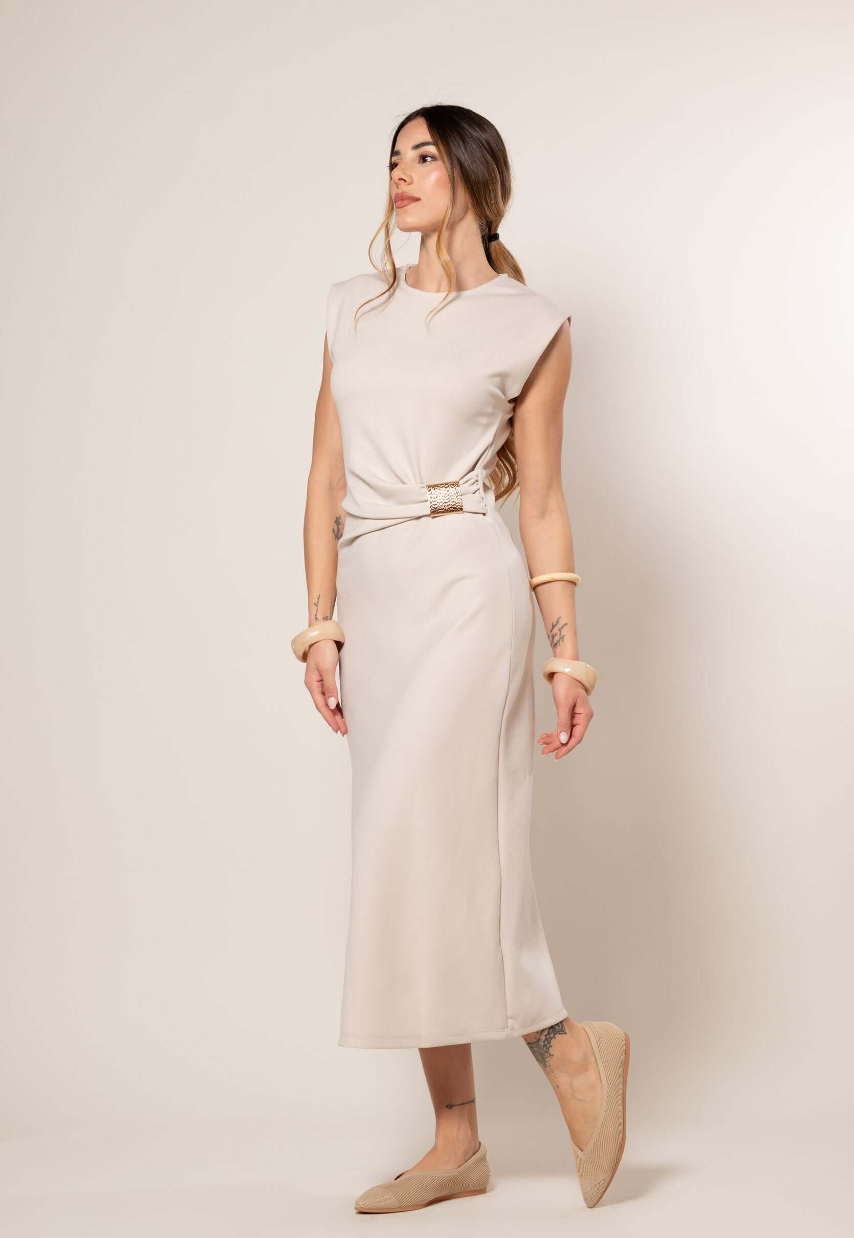 Vestito Dea con accessorio|Colore:Beige