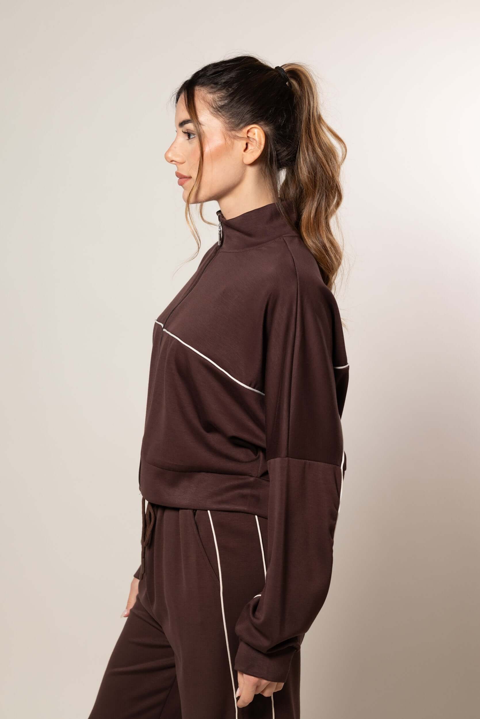 Tuta con profili a contrasto|Colore:Caffe