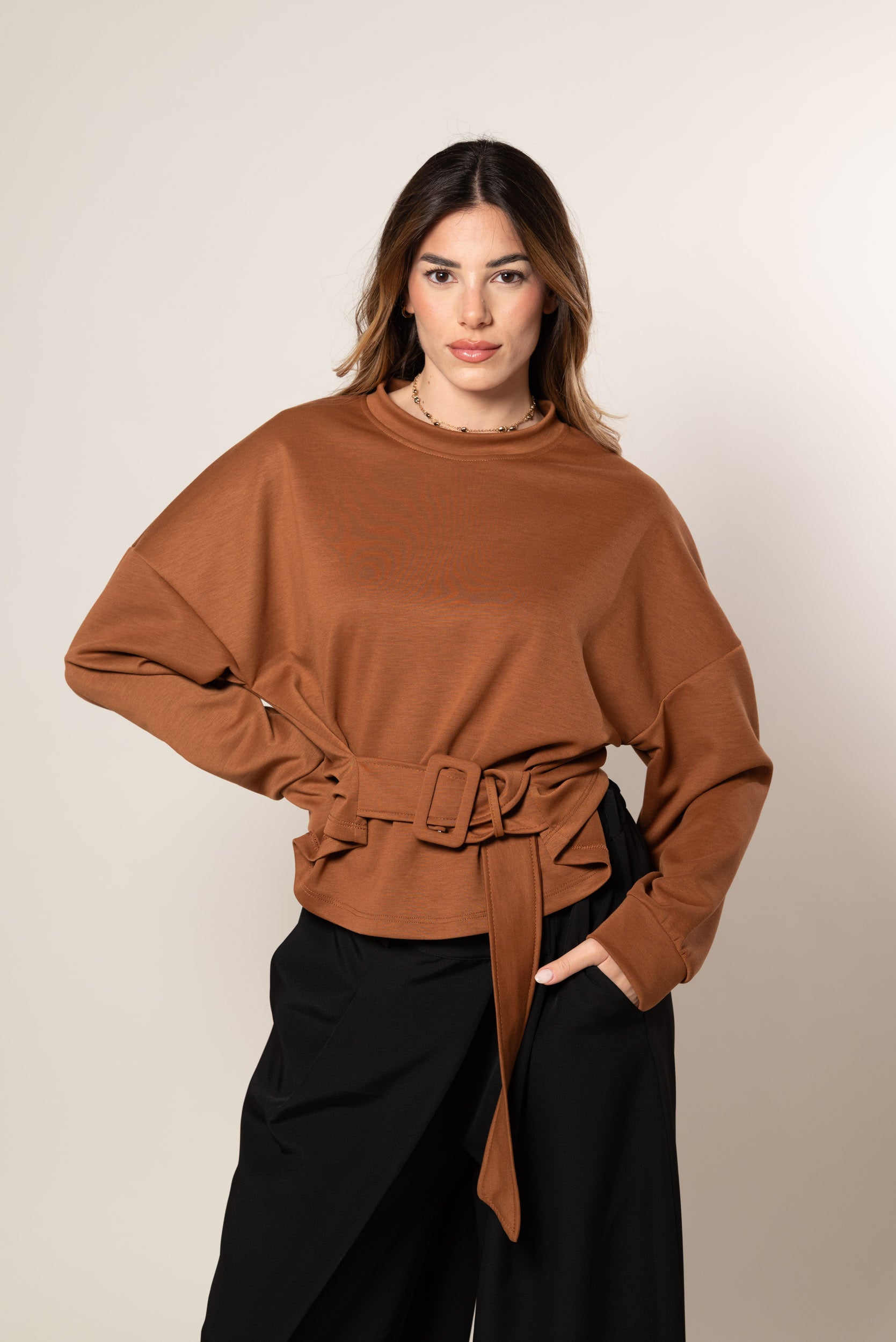 Felpa con cinta|Colore:Tabacco