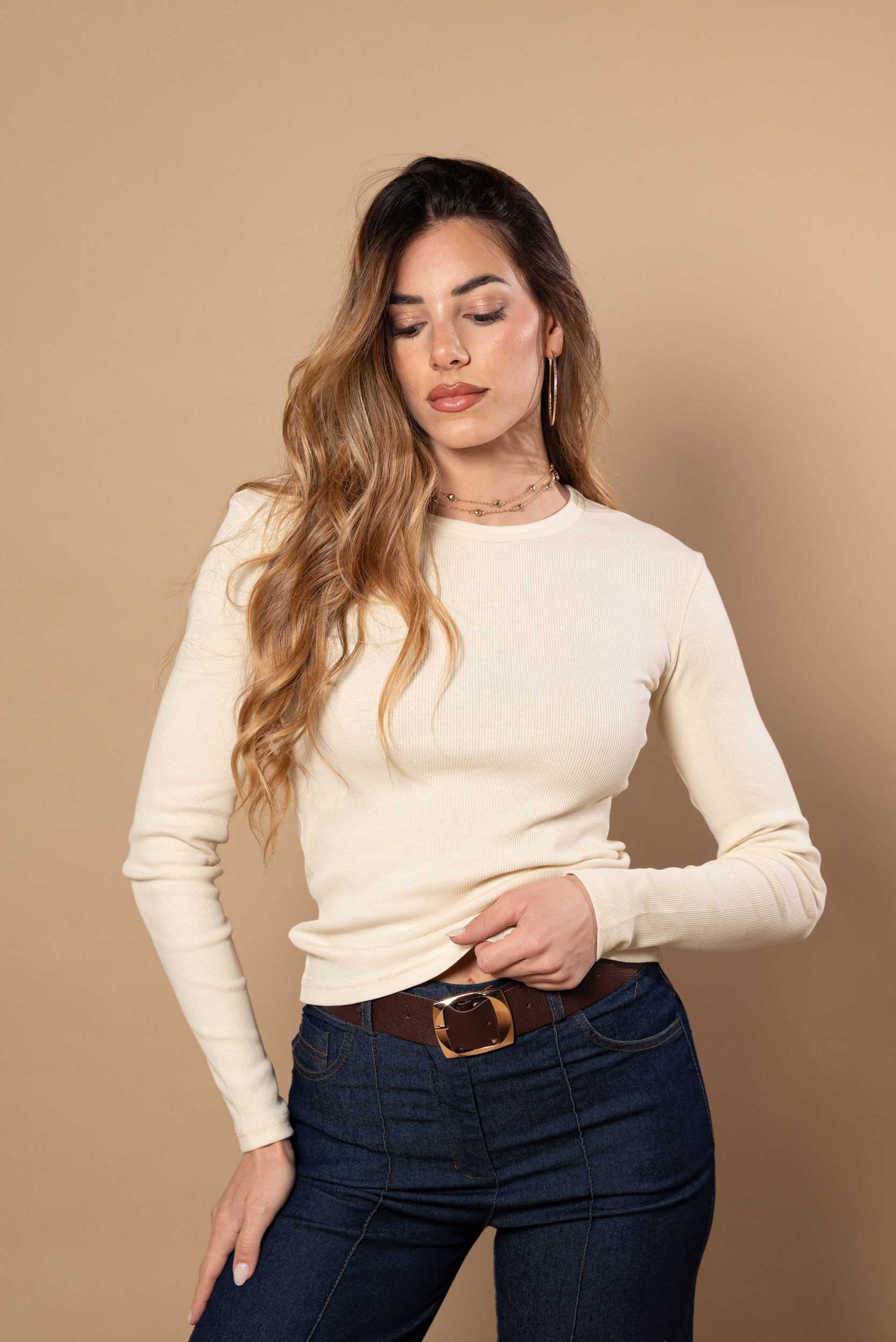 T- shirt manica lunga|Colore:Beige