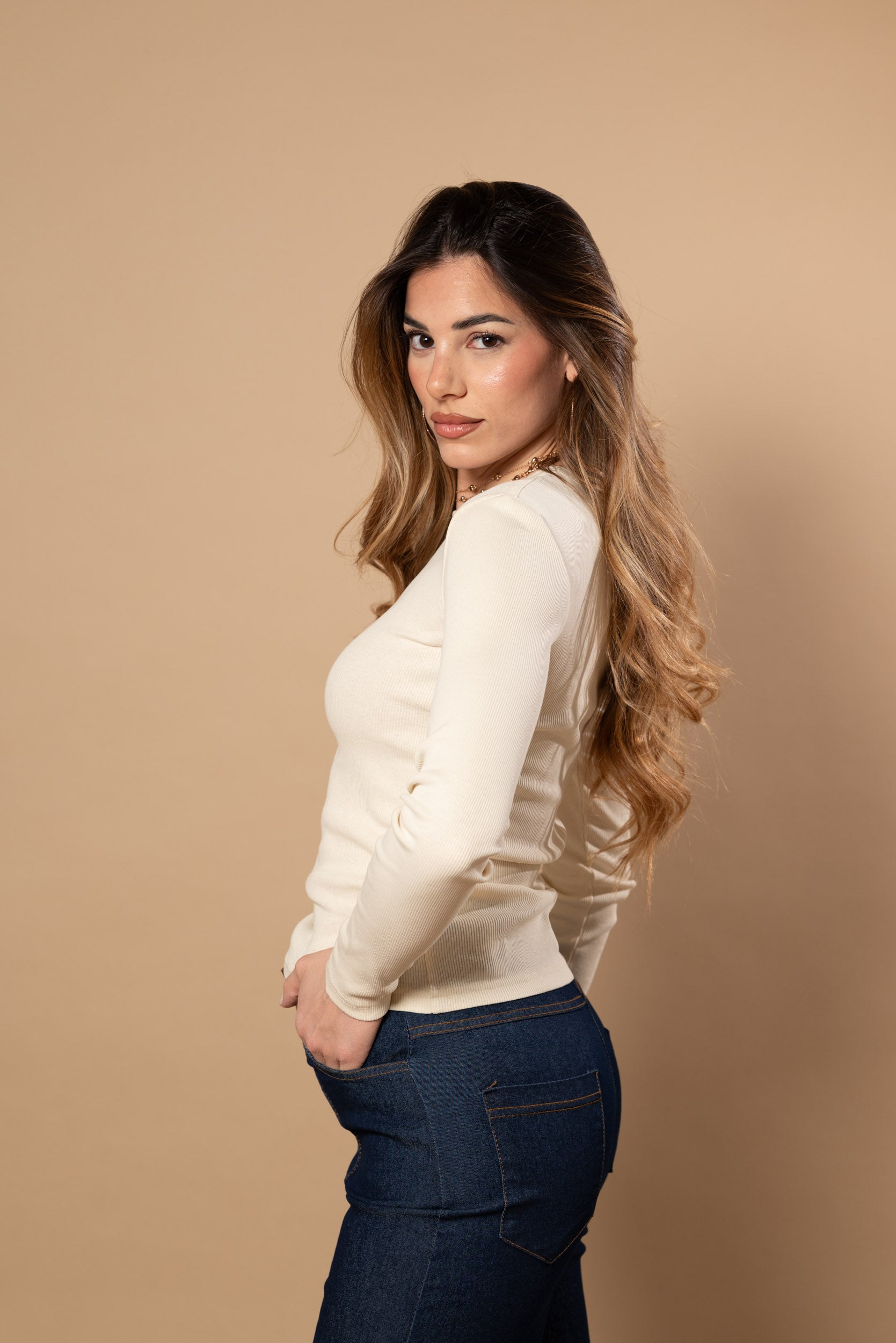 T- shirt manica lunga|Colore:Beige