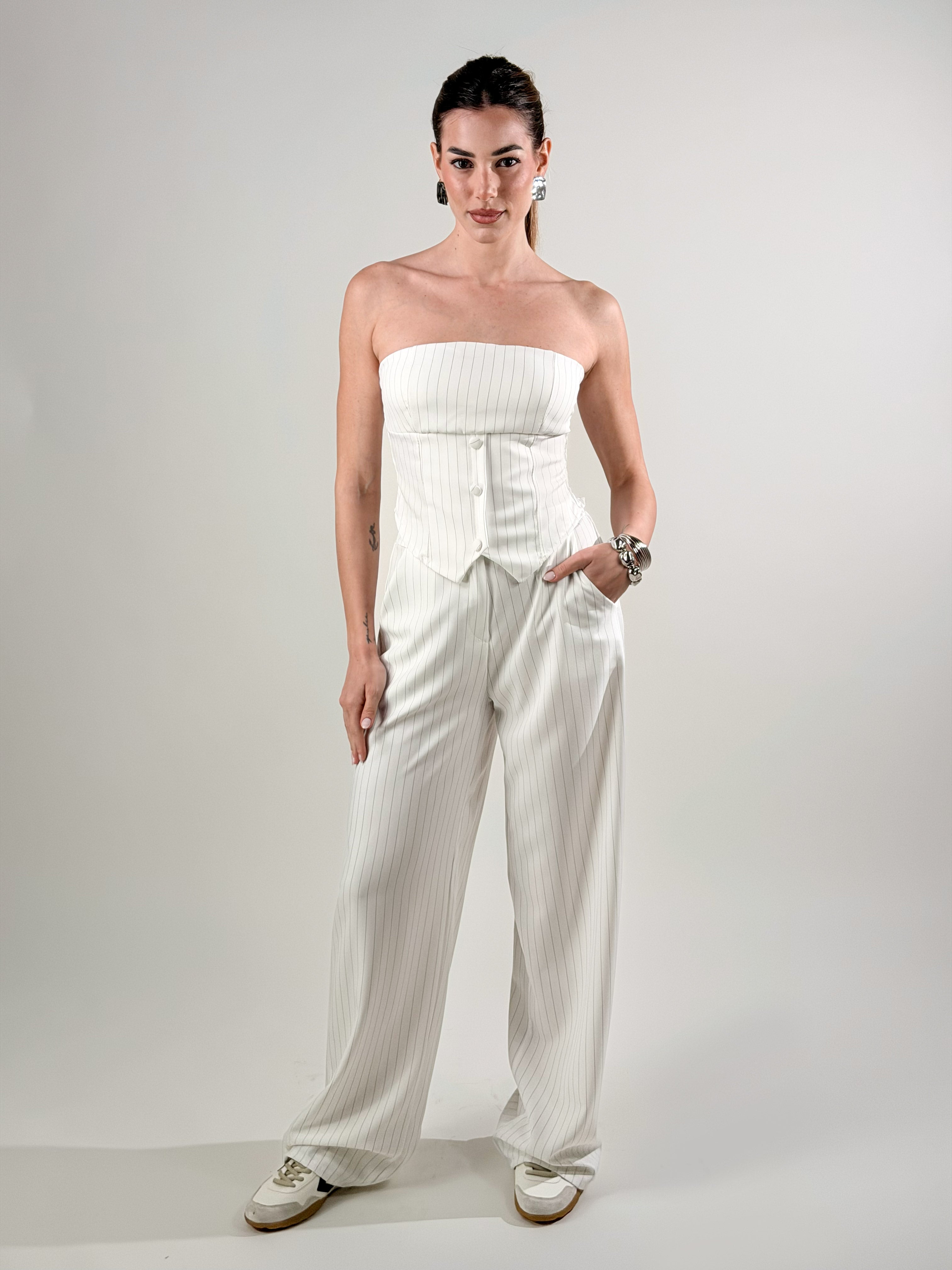 Coordinato gessato|Colore:Bianco