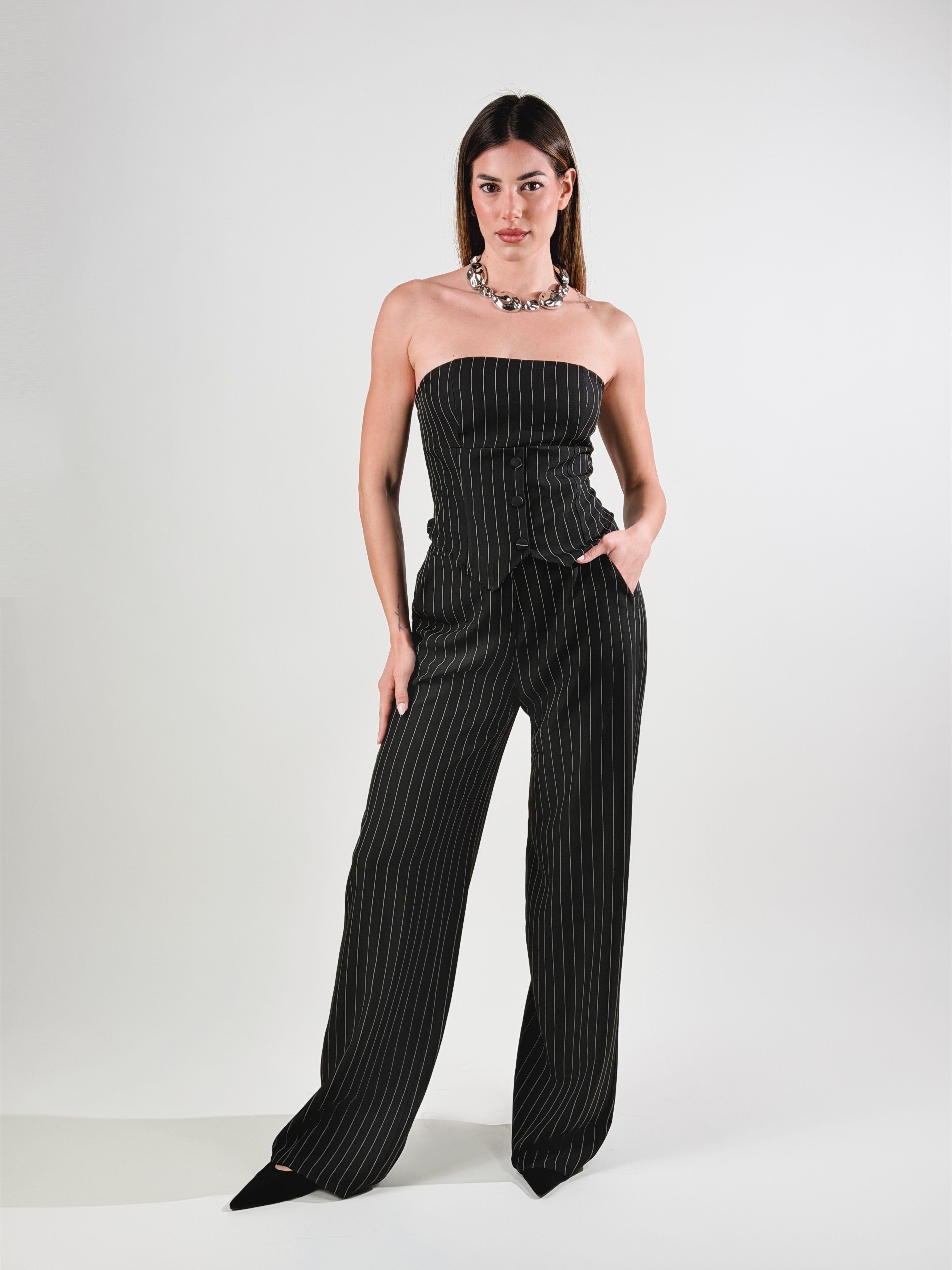 Coordinato gessato|Colore:Nero