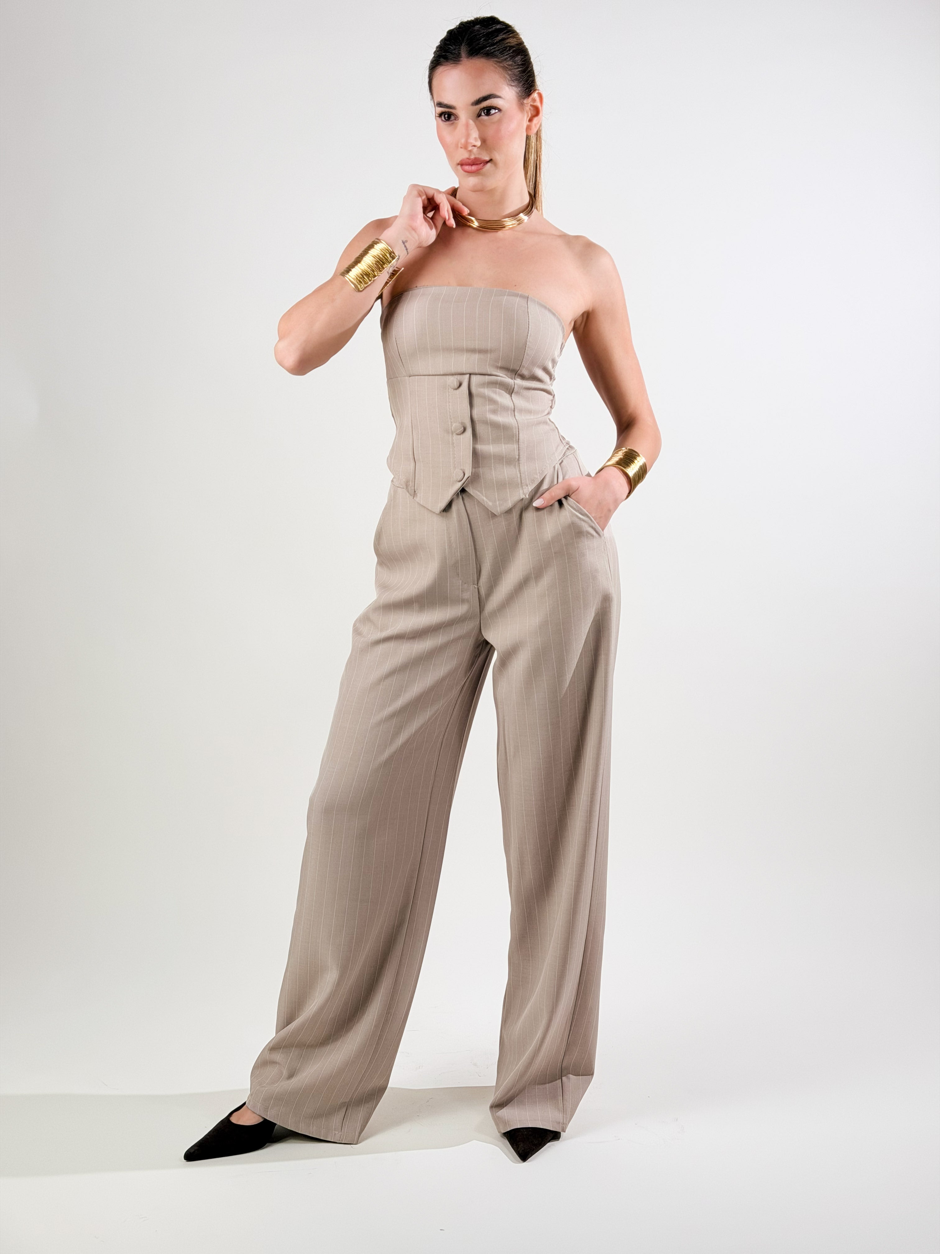 Coordinato gessato|Colore:Cammello