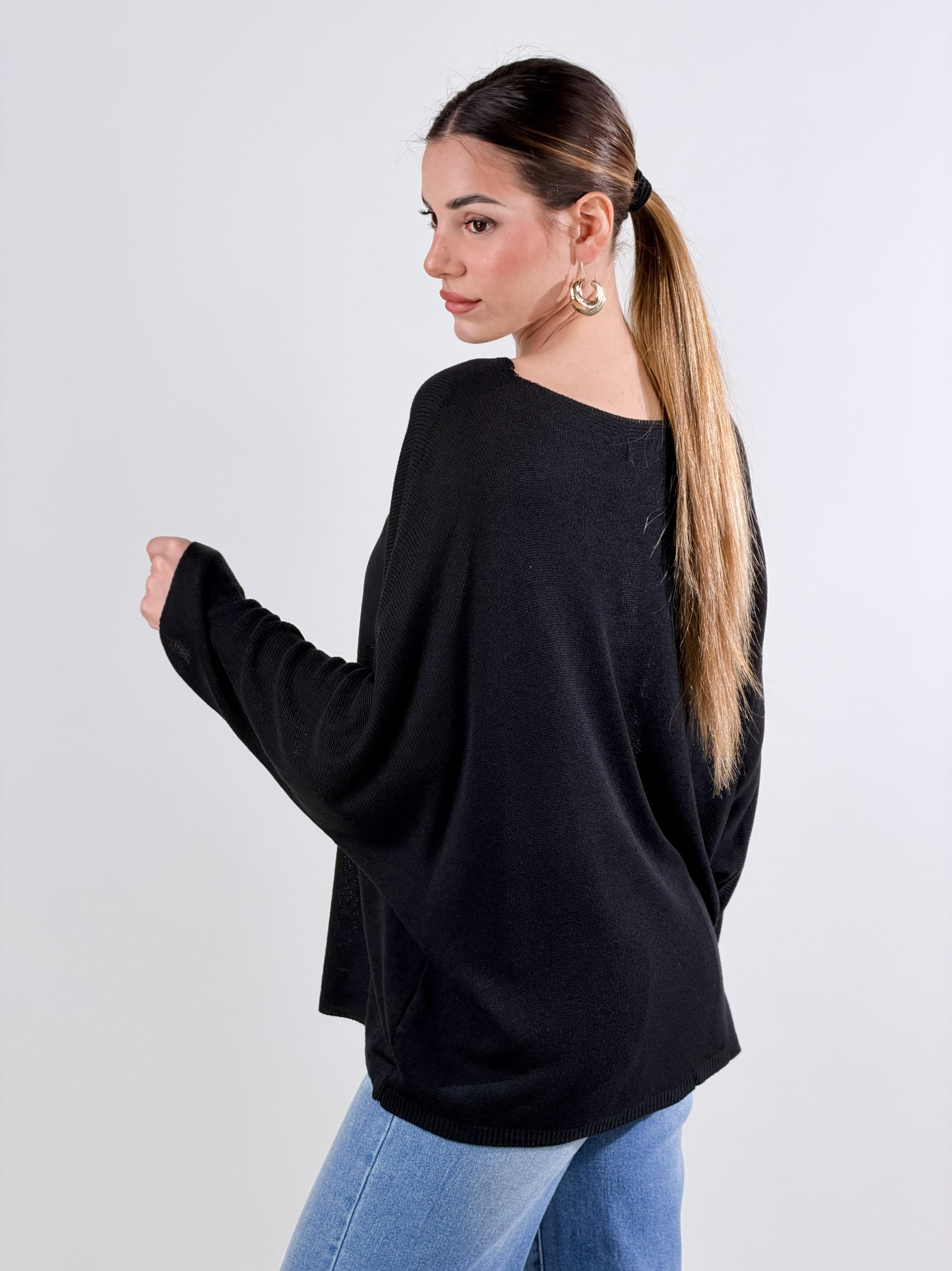 Maglia lurex scollo barca|Colore:Nero