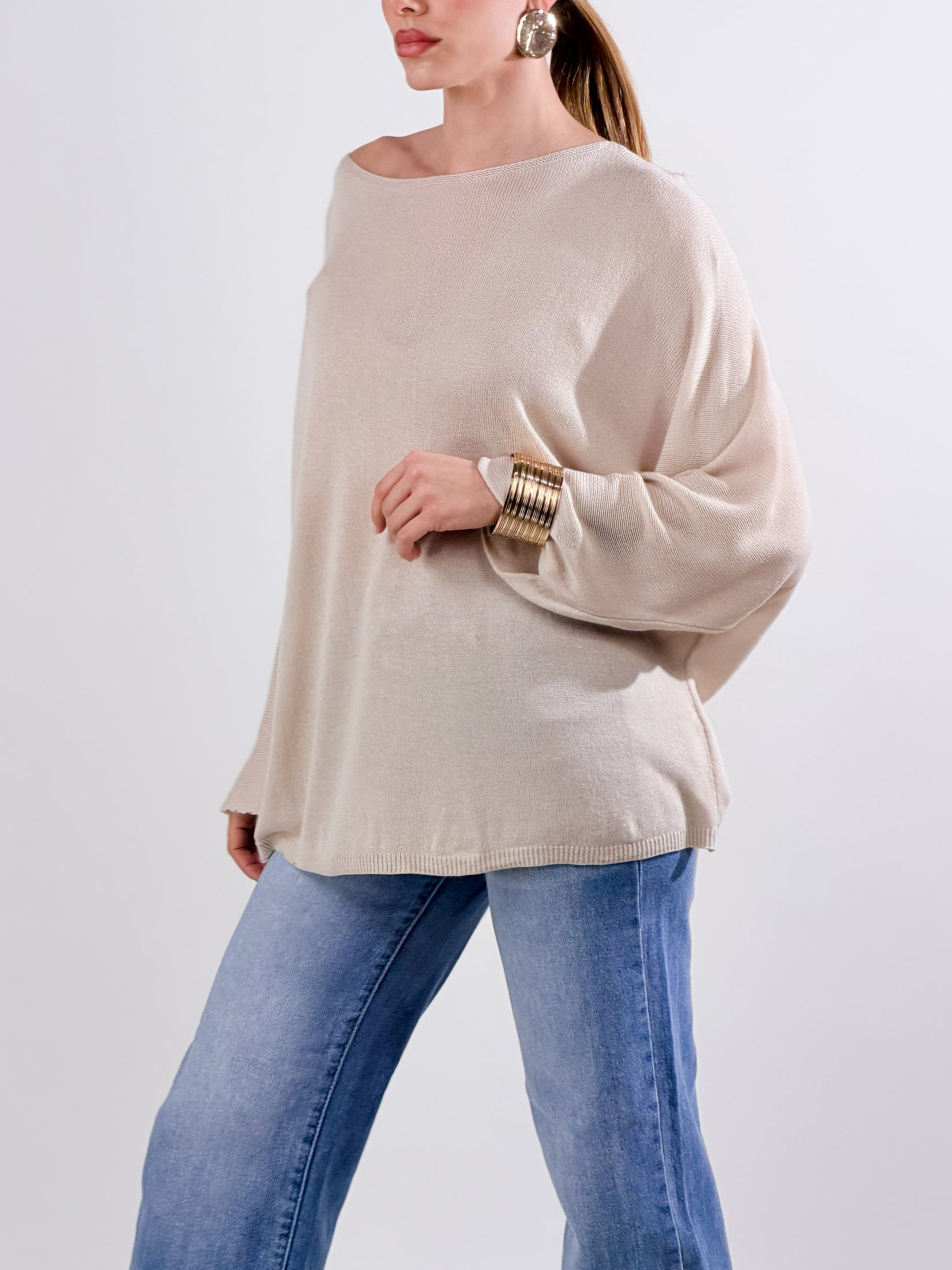 Maglia lurex scollo barca|Colore:Sabbia