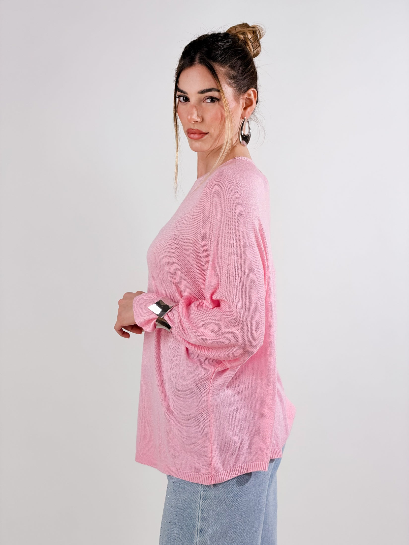 Maglia lurex scollo barca|Colore:Rosa