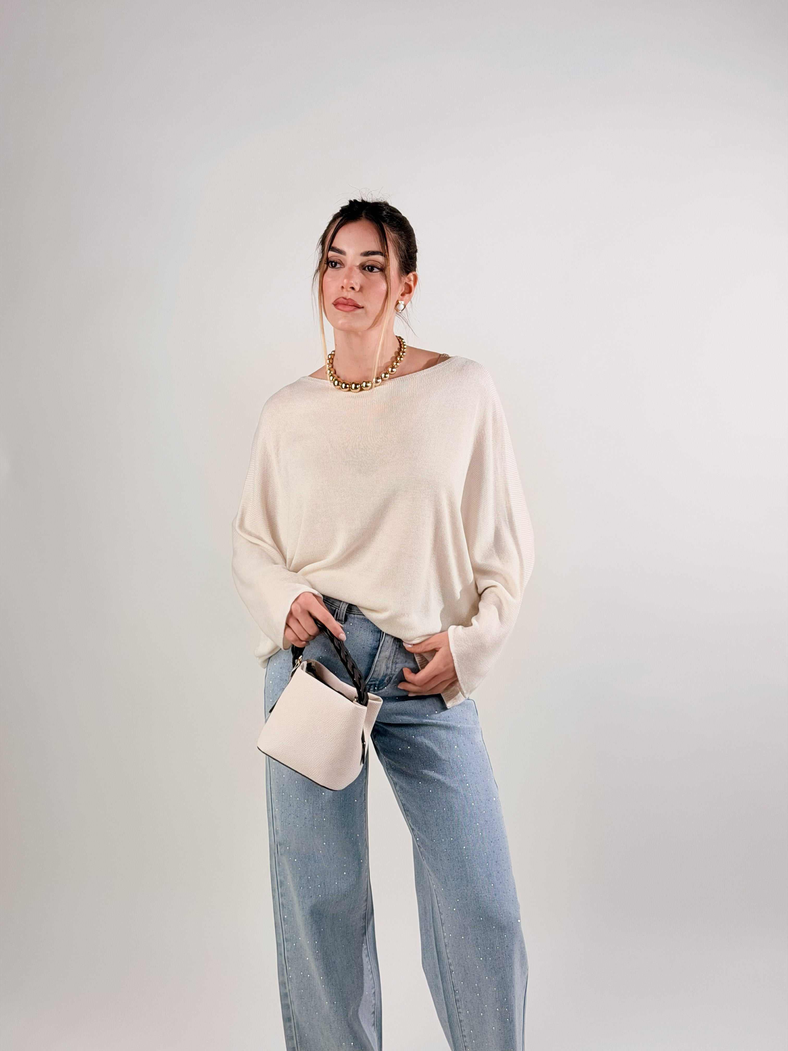 Maglia lurex scollo barca|Colore:Panna