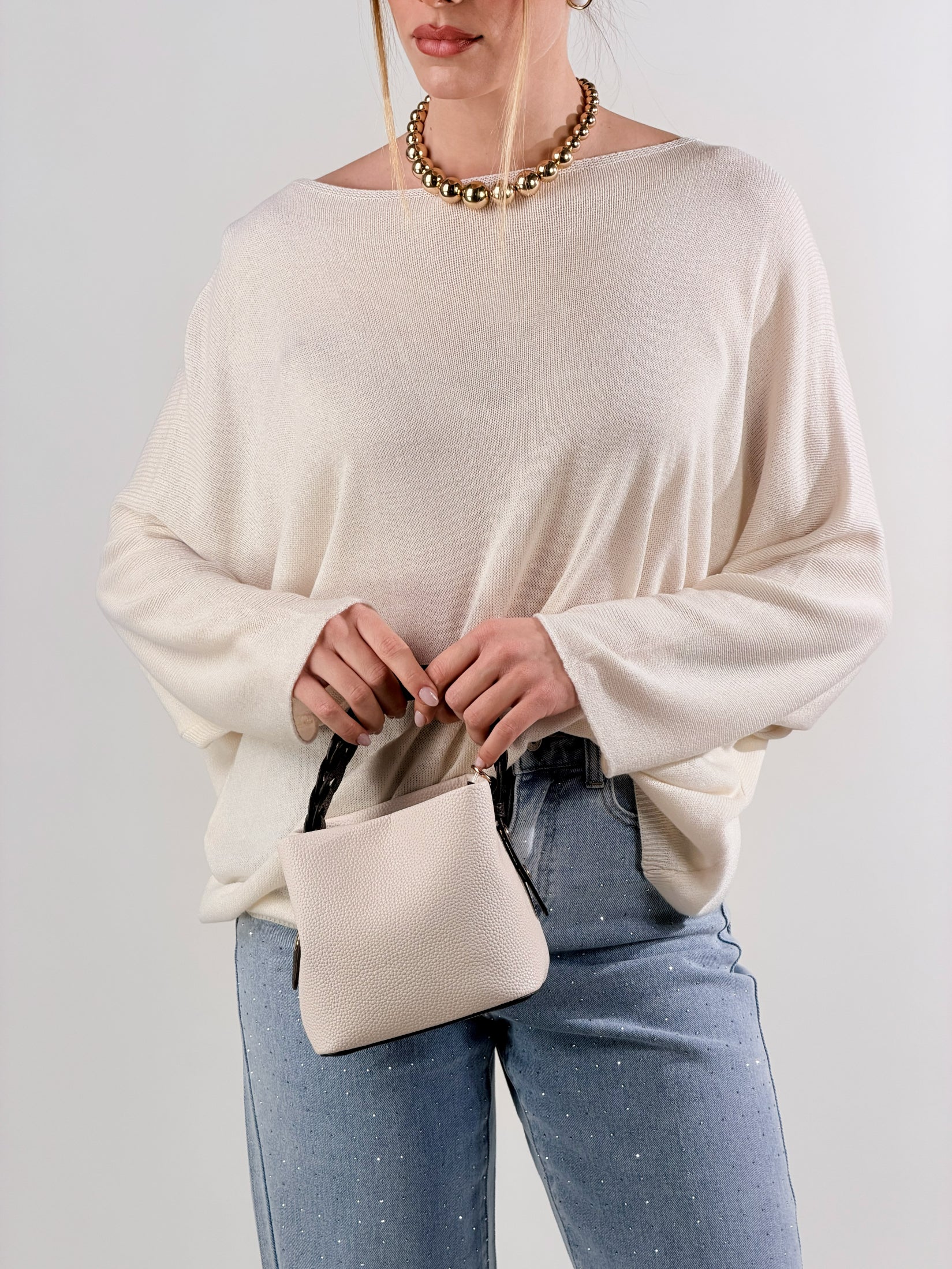 Maglia lurex scollo barca|Colore:Panna